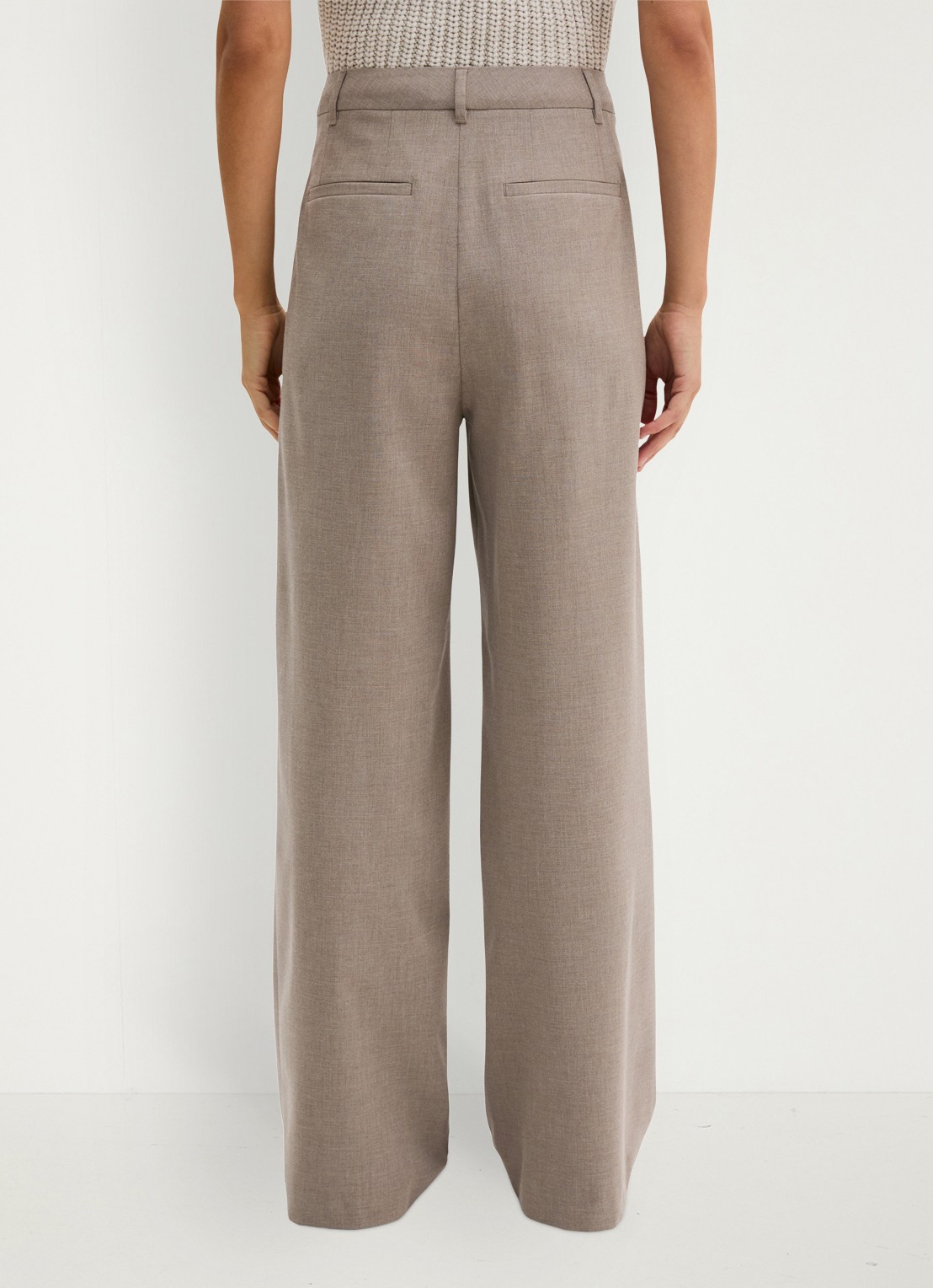 Marc O'Polo High waist wide fit pantalon met steekzakken - achterkant lichtbruin