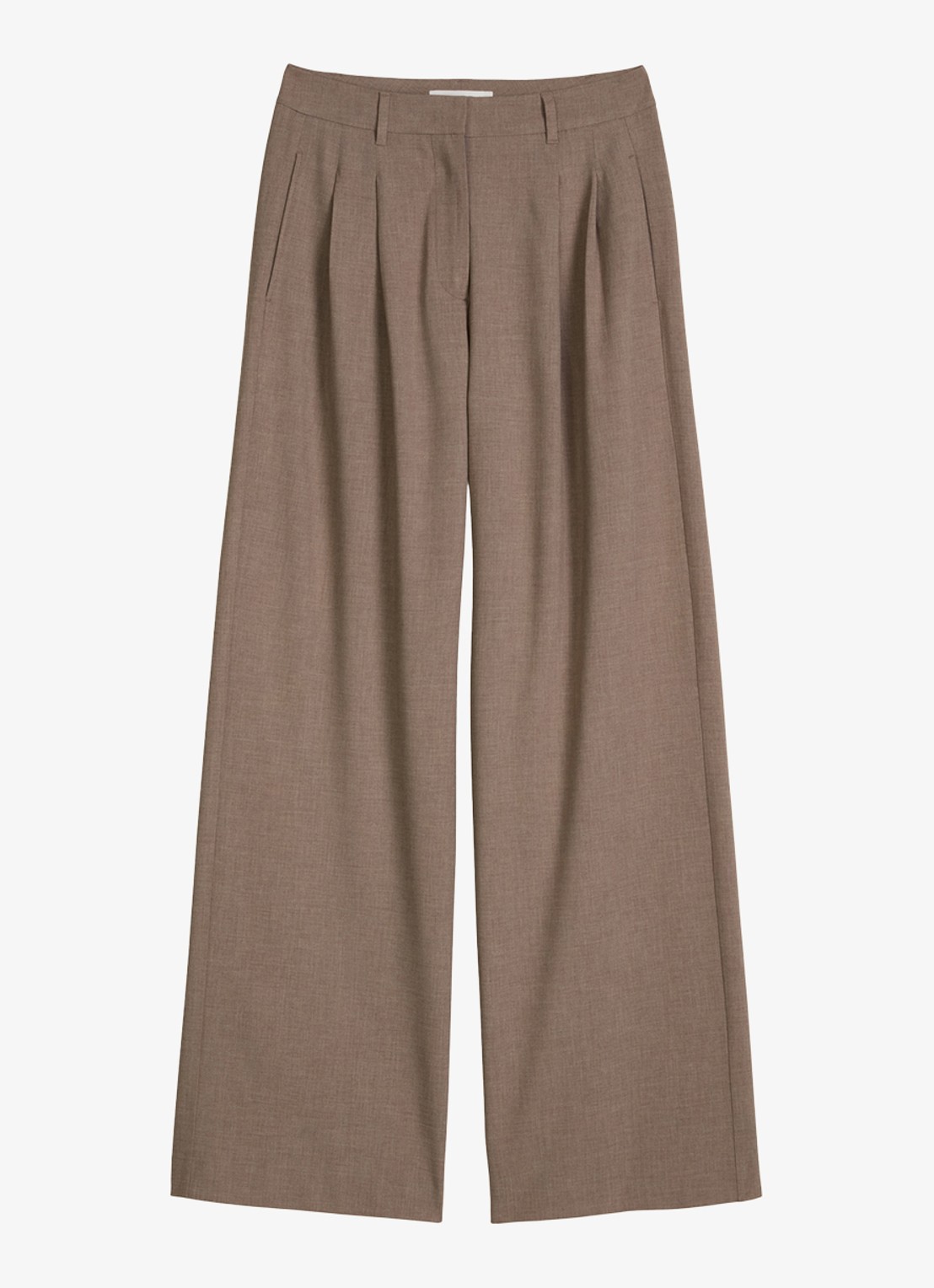 Marc O'Polo High waist wide fit pantalon met steekzakken - voorkant 2 lichtbruin