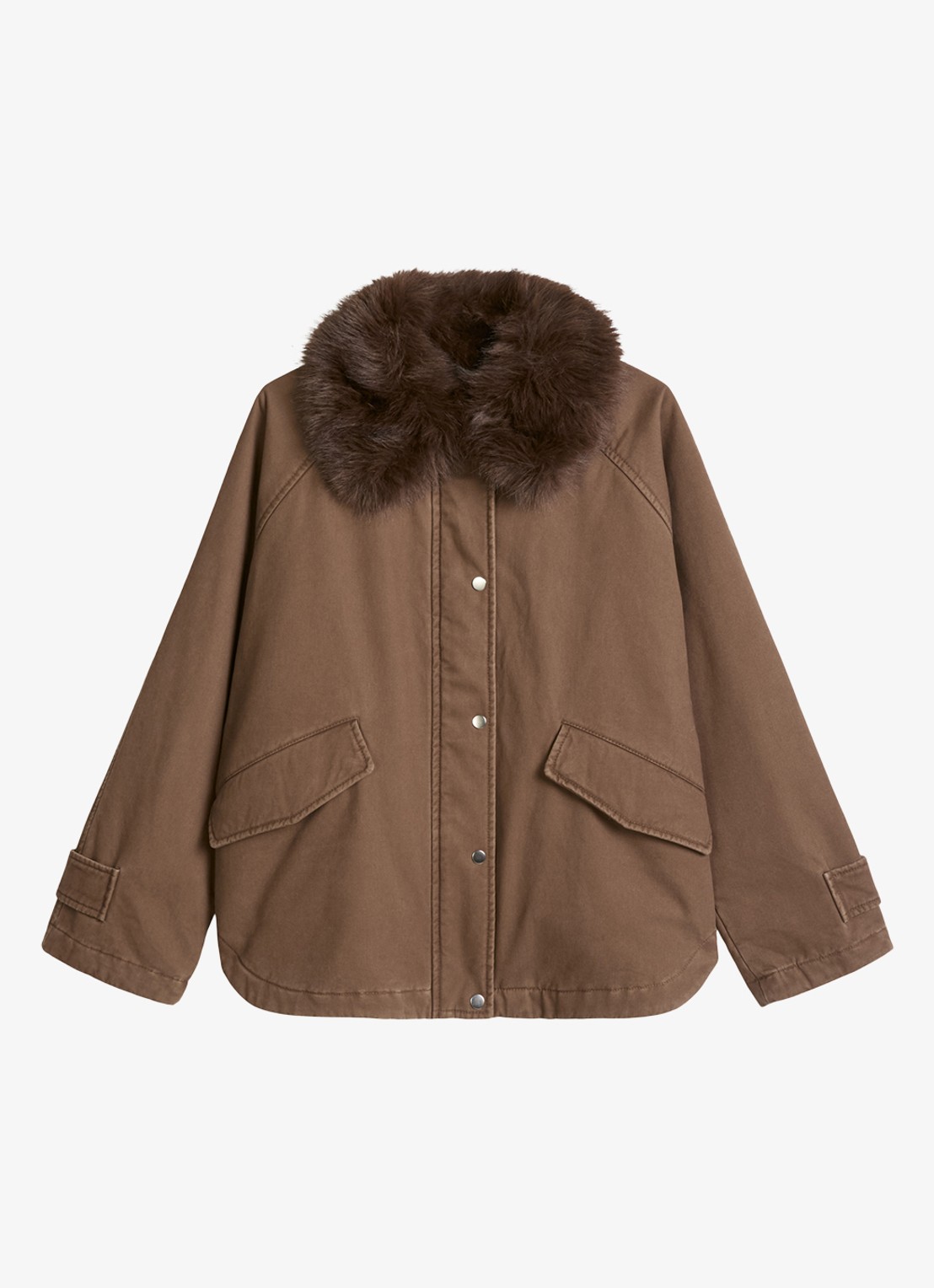 Marc O'Polo Jack met details van imitatiebont en klepzakken - voorkant 3 dark walnut / bruin