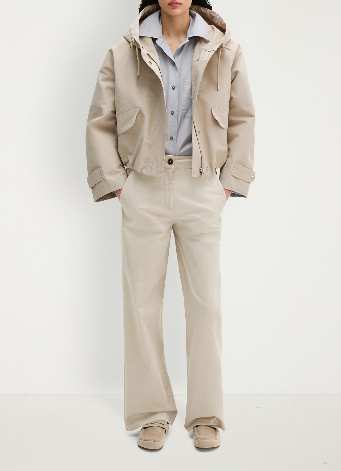 Marc O'Polo Jack met klepzakken en capuchon - voorkant 5 beige