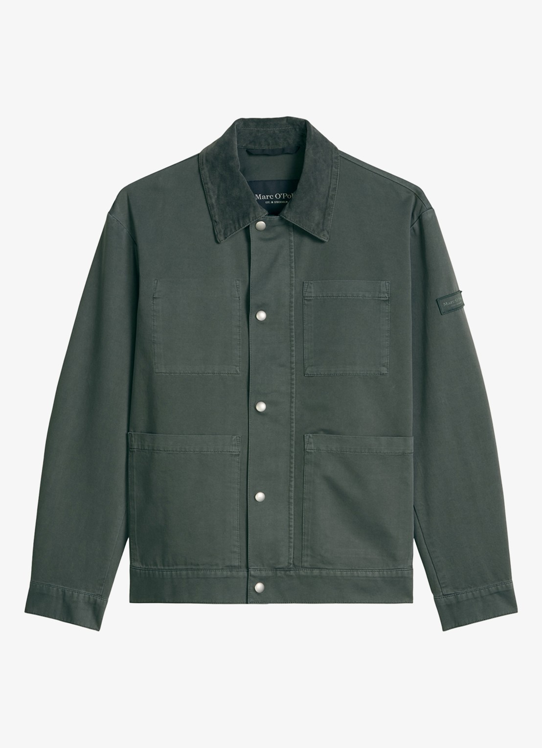Marc O'Polo Jack met opgestikte zakken en cordurdoy kraag - voorkant 3 mangrove-0362 / groen