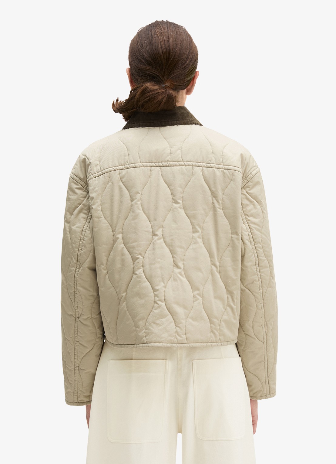 Marc O'Polo Jack met quilt patroon en kraag - achterkant 5 linen beige / grijs