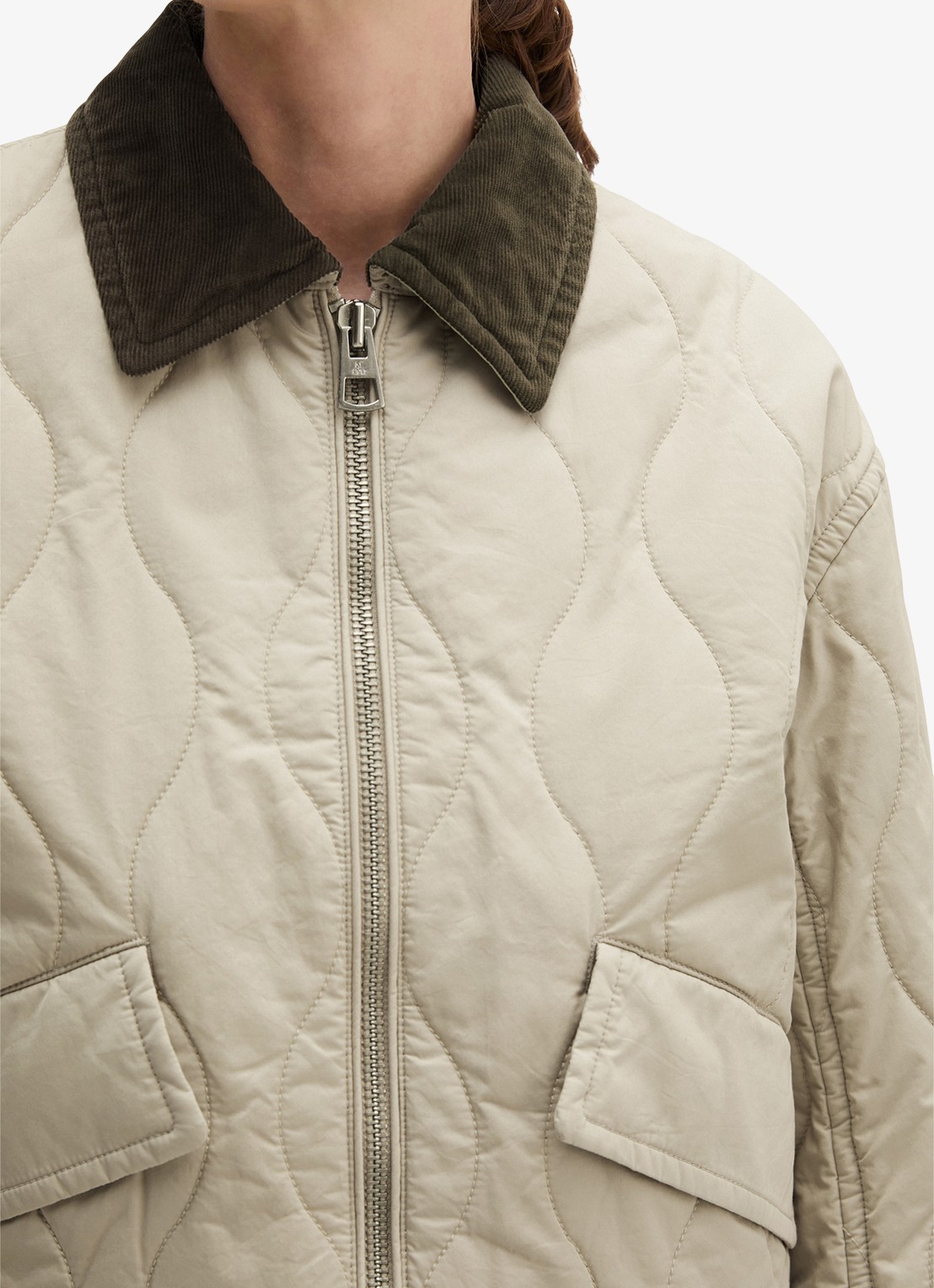 Marc O'Polo Jack met quilt patroon en kraag - detail 2 linen beige / grijs
