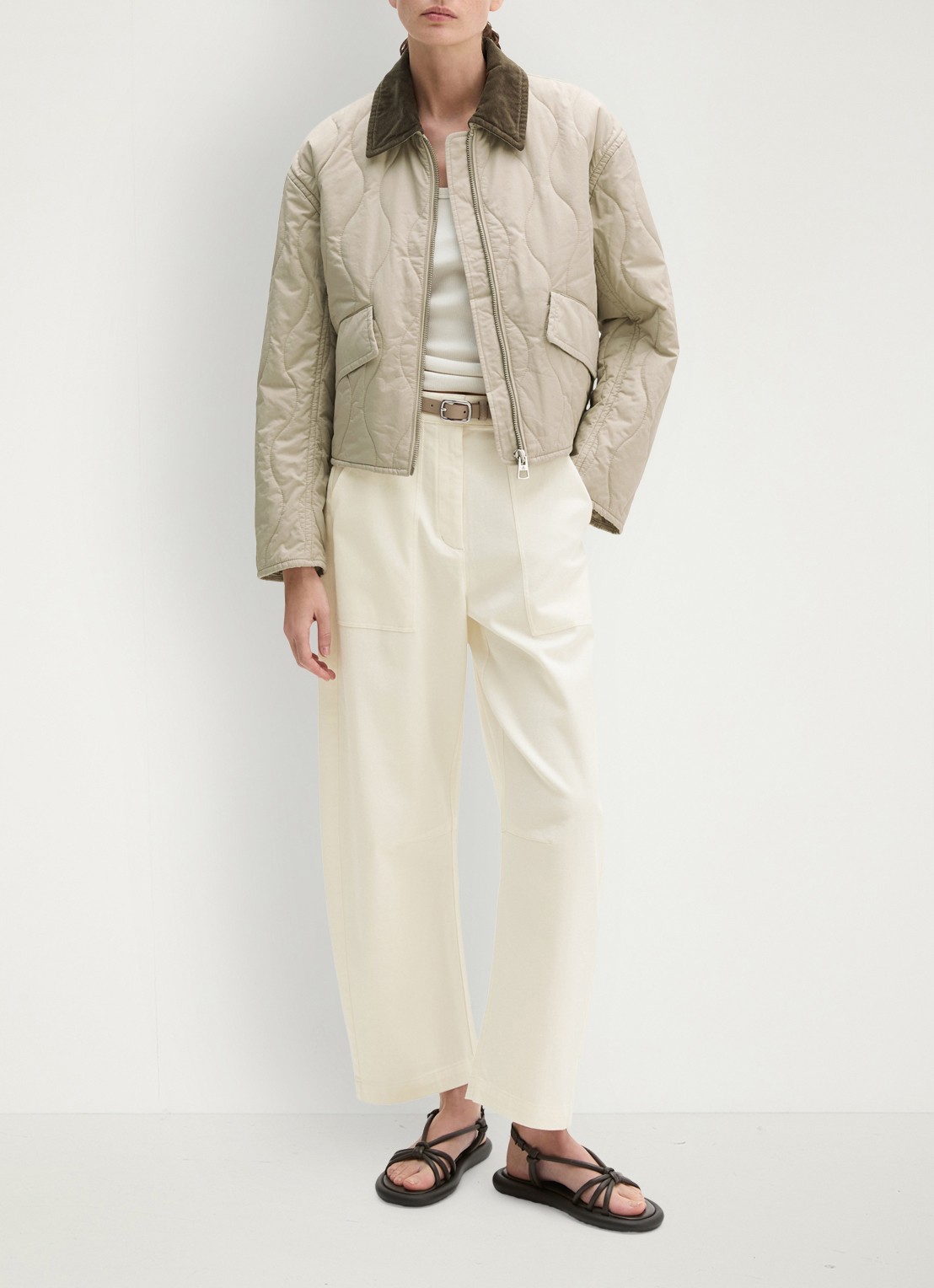 Marc O'Polo Jack met quilt patroon en kraag - voorkant 4 linen beige / grijs