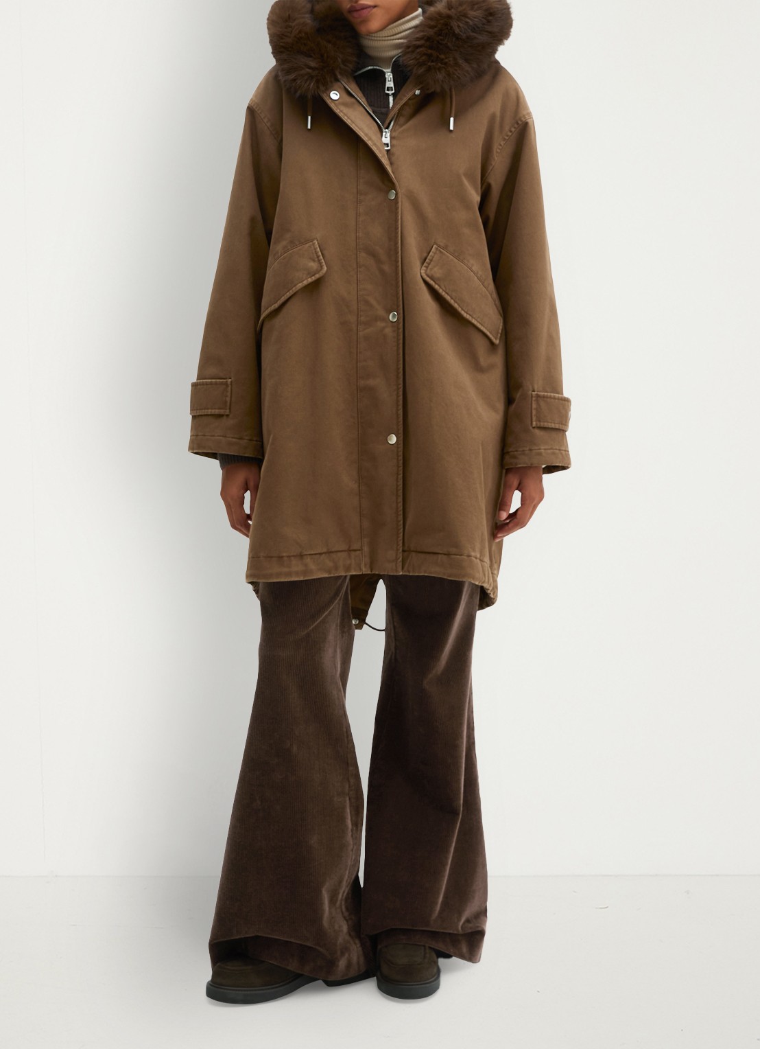 Marc O'Polo Jas met details van imitatiebont en klepzakken - voorkant 5 dark walnut / bruin