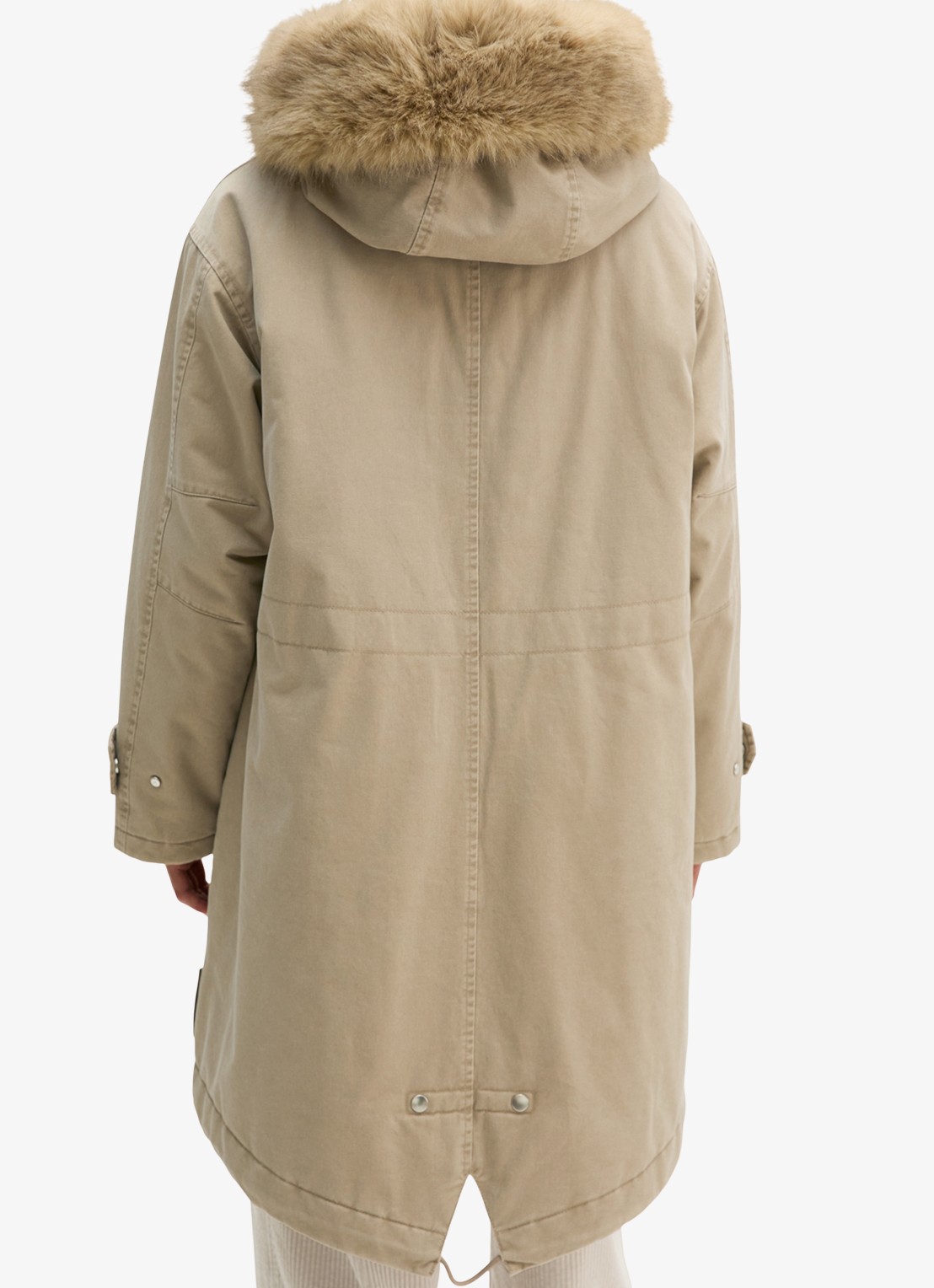Marc O'Polo Jas met details van imitatiebont en klepzakken - achterkant earthy taupe / taupe