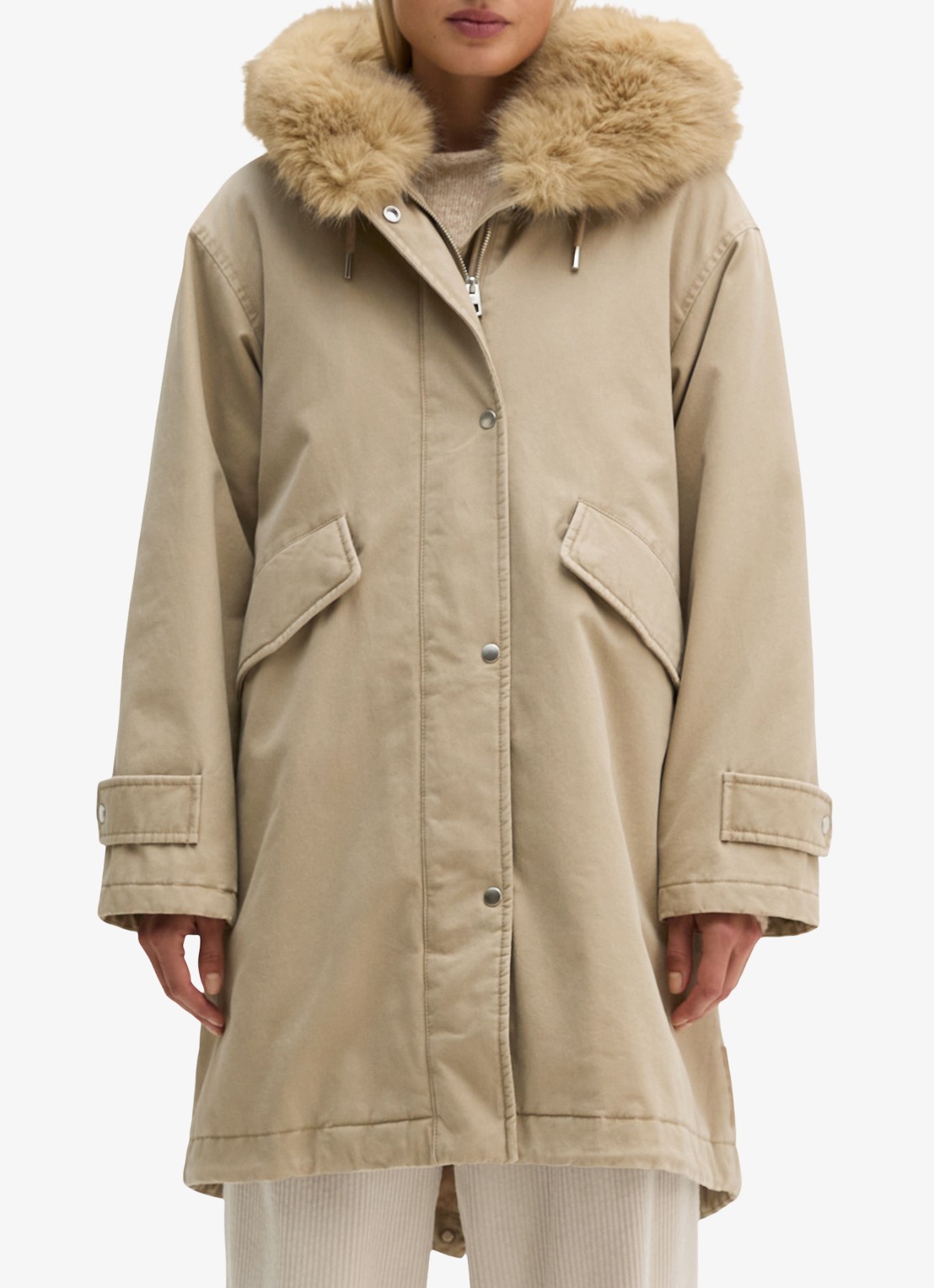 Marc O'Polo Jas met details van imitatiebont en klepzakken - detail 4 earthy taupe / taupe