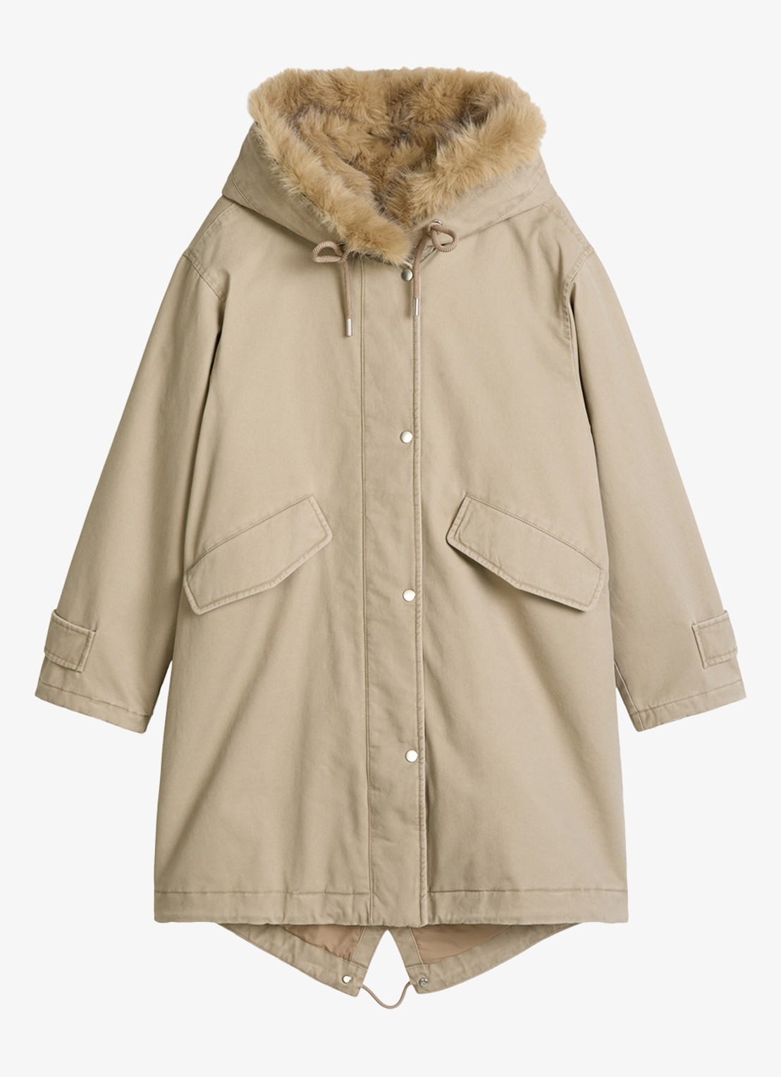 Marc O'Polo Jas met details van imitatiebont en klepzakken - voorkant 2 earthy taupe / taupe