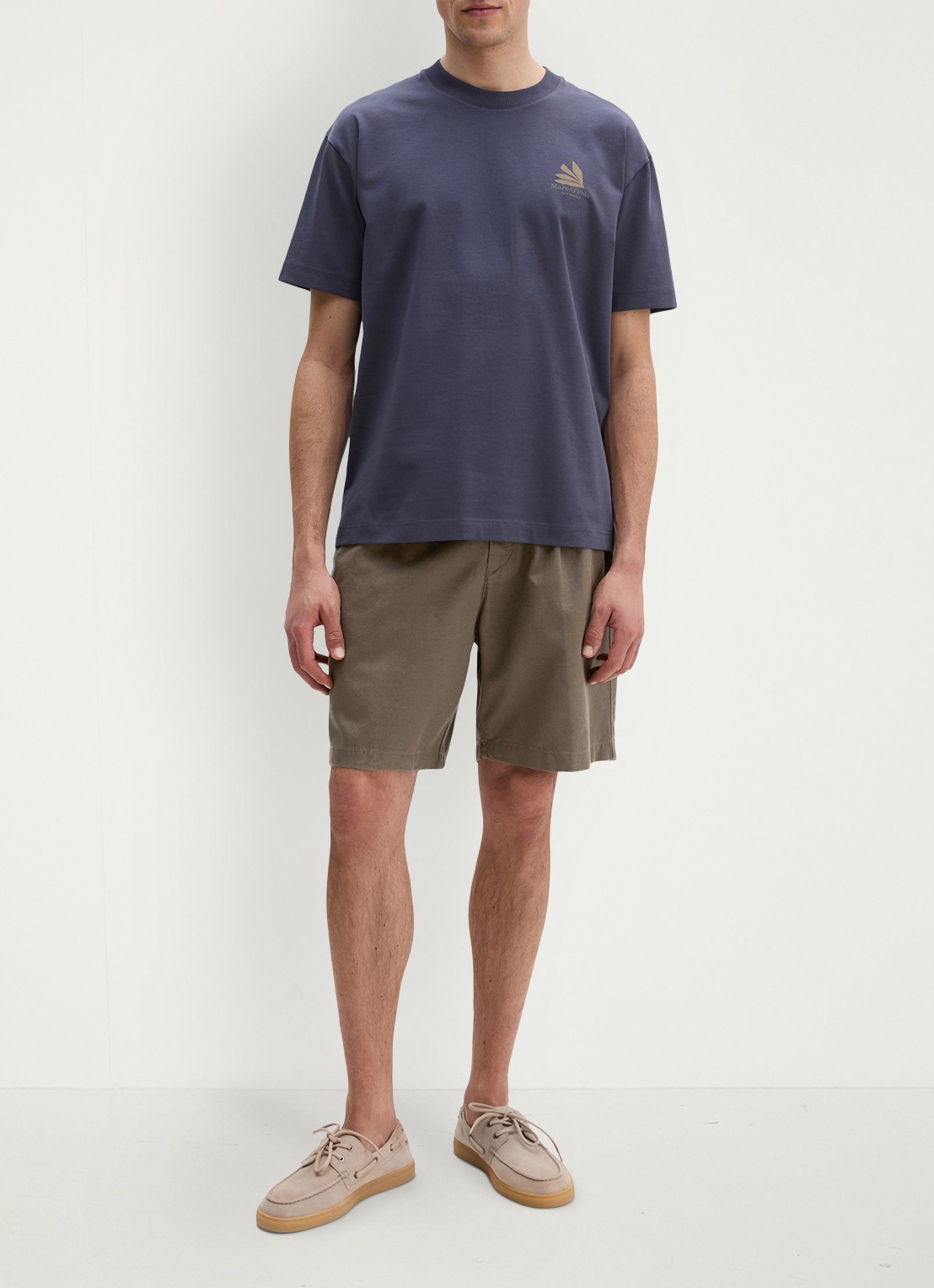 Marc O'Polo Jersey T-shirt met logo- en backprint - voorkant 2 faded blue/0363