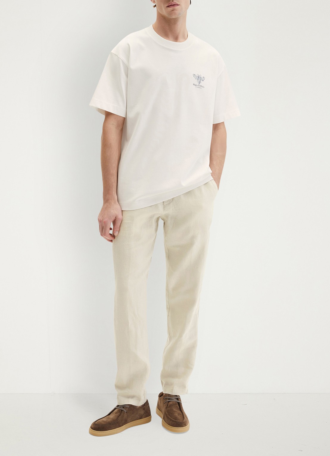 Marc O'Polo Jersey T-shirt met logo- en backprint - voorkant 5 silky white/1183