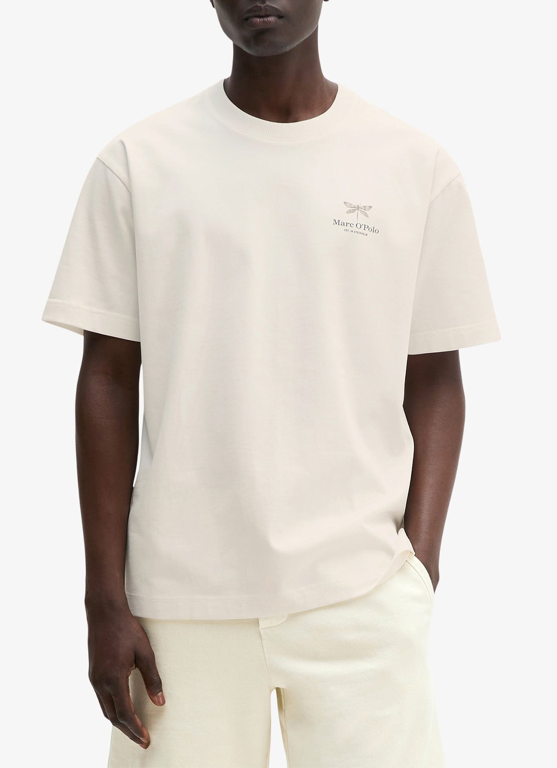 Marc O'Polo Jersey T-shirt met logo- en backprint  - detail silky white/1183