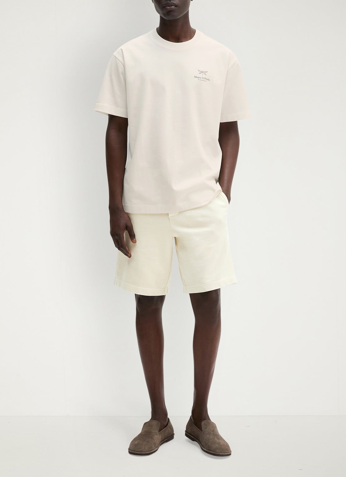 Marc O'Polo Jersey T-shirt met logo- en backprint  - voorkant 4 silky white/1183