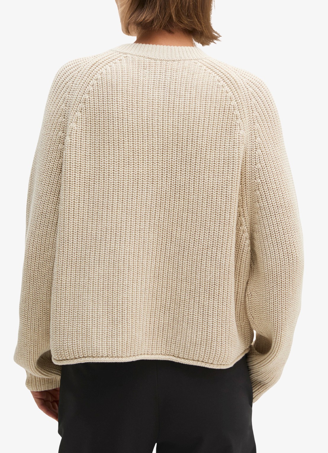 Marc O'Polo Kabelgebreid vest met ronde hals - achterkant beige