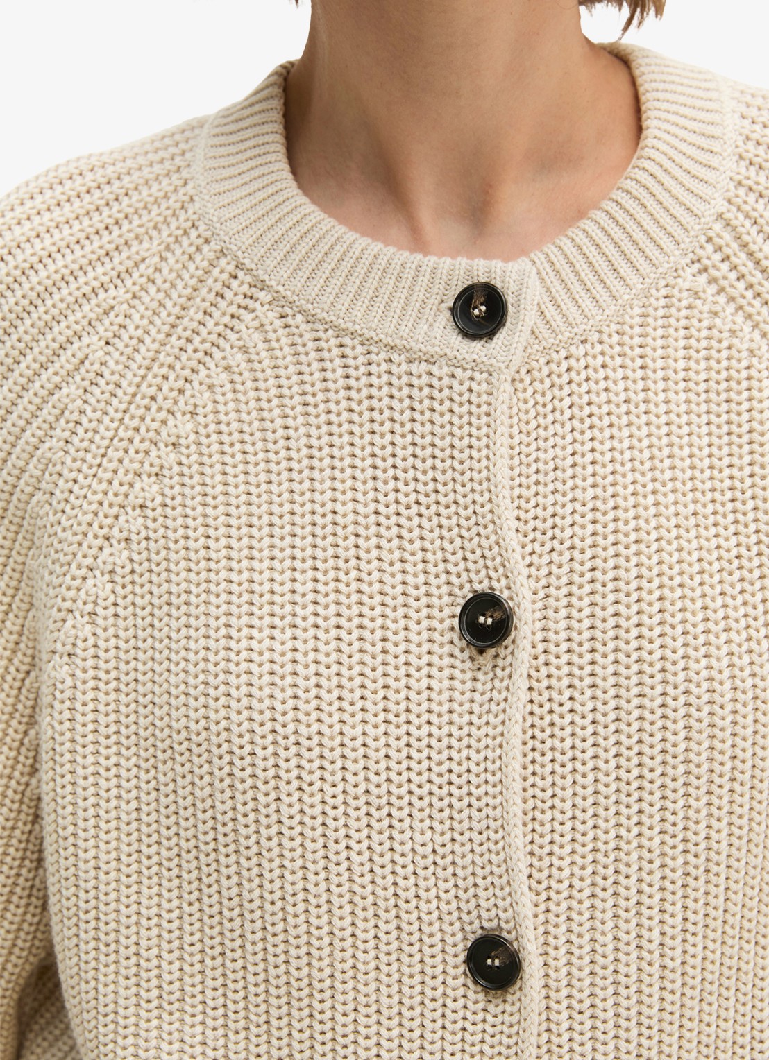 Marc O'Polo Kabelgebreid vest met ronde hals - detail 5 beige
