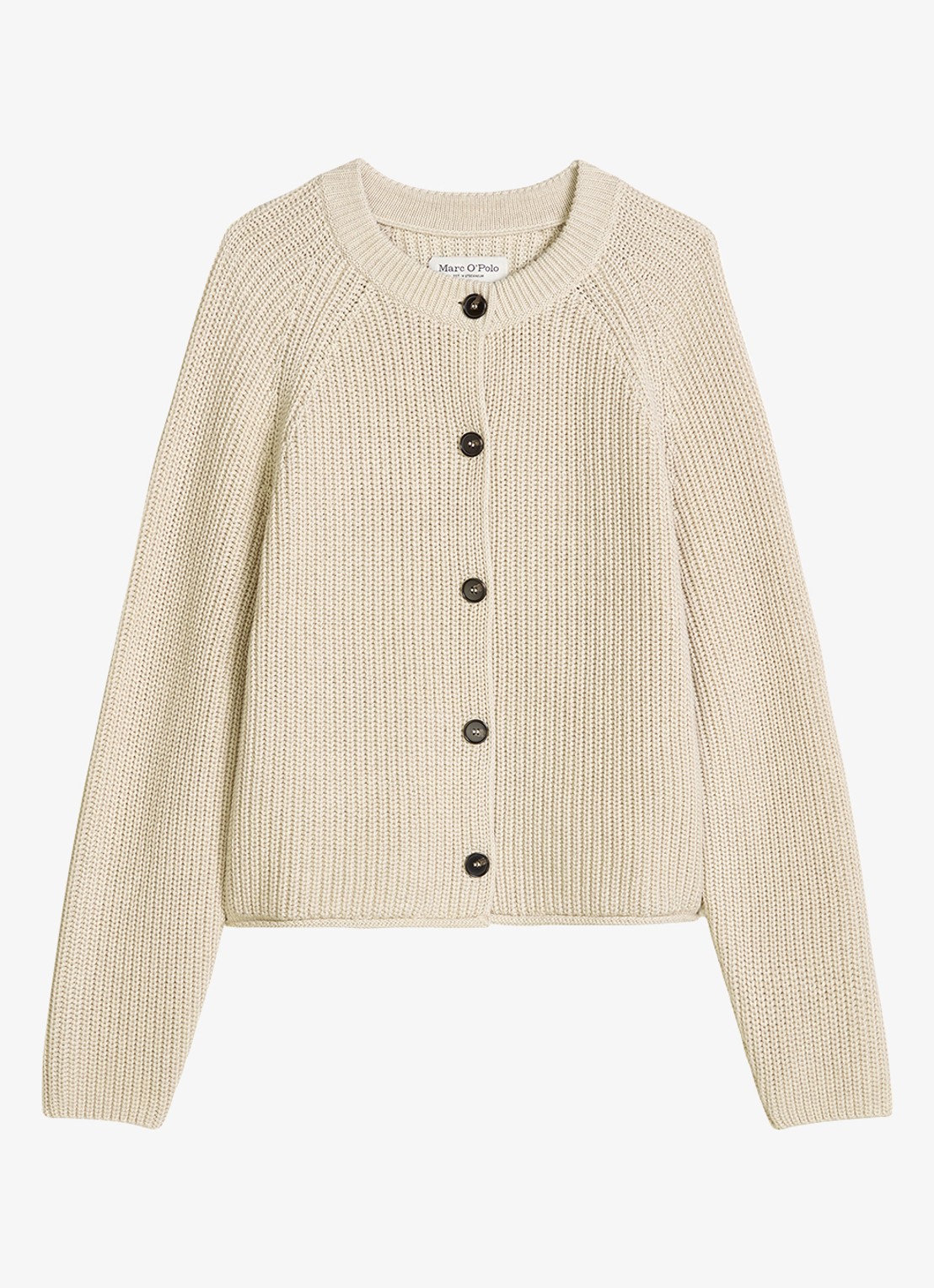 Marc O'Polo Kabelgebreid vest met ronde hals - voorkant 2 beige