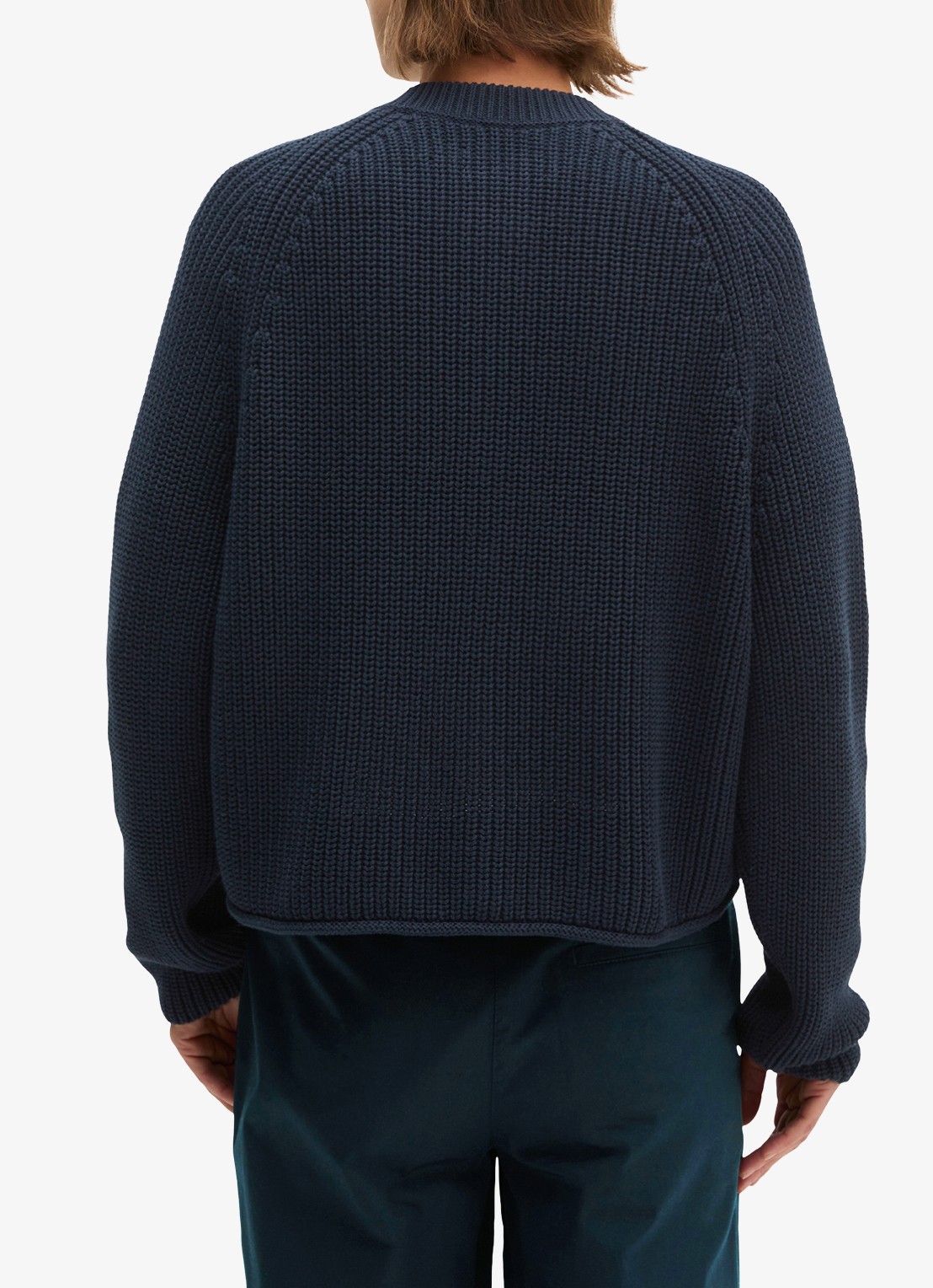 Marc O'Polo Kabelgebreid vest met ronde hals - achterkant 3 donkerblauw