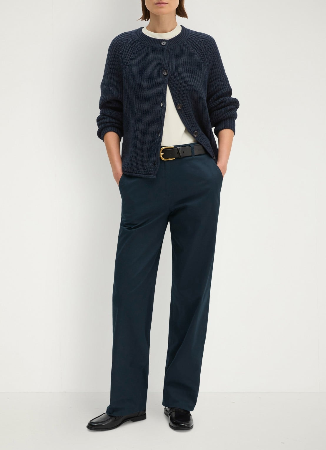Marc O'Polo Kabelgebreid vest met ronde hals - voorkant 5 donkerblauw