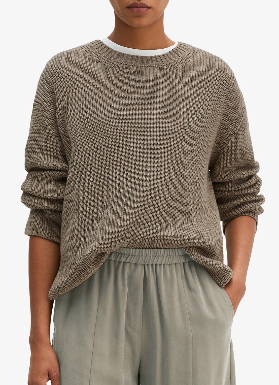 Marc O'Polo Kabelgebreide trui met split - detail 3 taupe