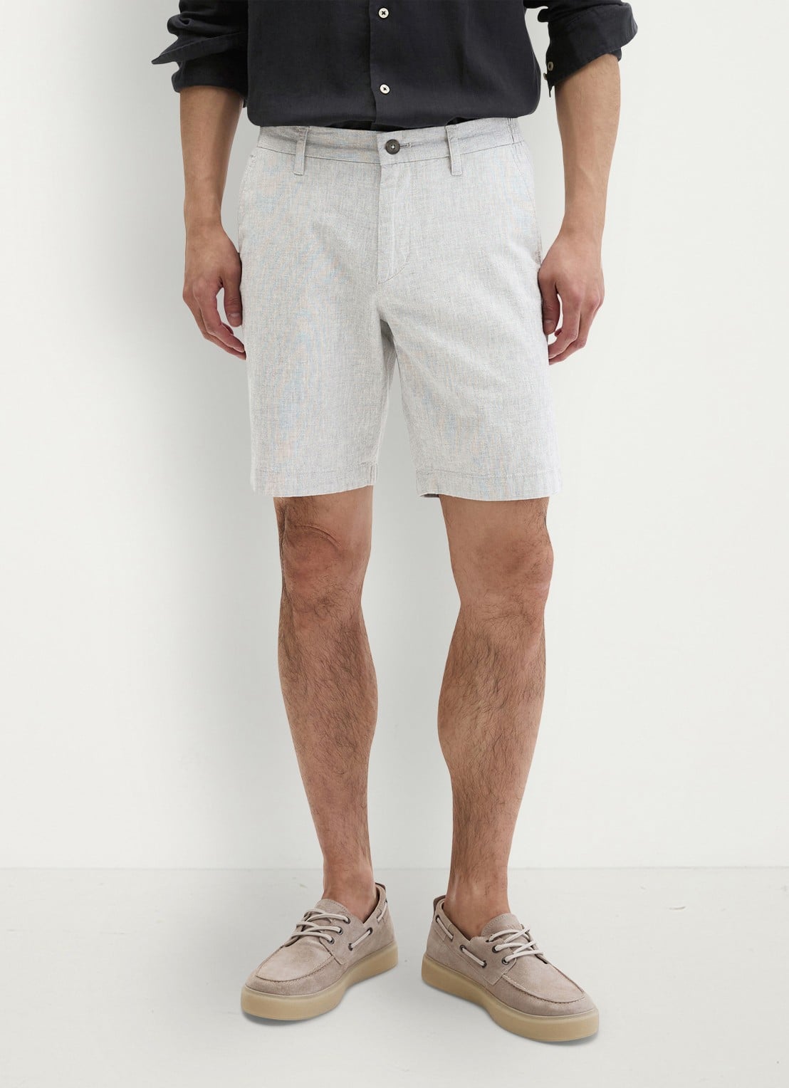 Marc O'Polo Korte broek in linnenblend - detail 4 grijs