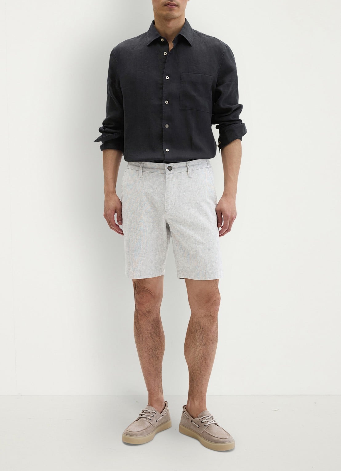 Marc O'Polo Korte broek in linnenblend - voorkant 2 grijs