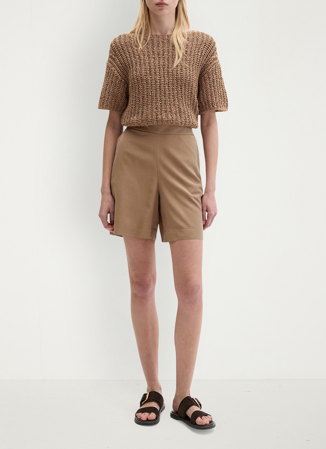 Marc O'Polo Korte broek met steekzakken - voorkant 5 burnt brown-1972 / bruin