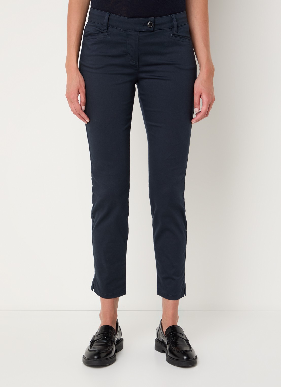 Marc O'Polo Laxa mid waist skinny fit pantalon in  katoenblend - detail 4 donkerblauw
