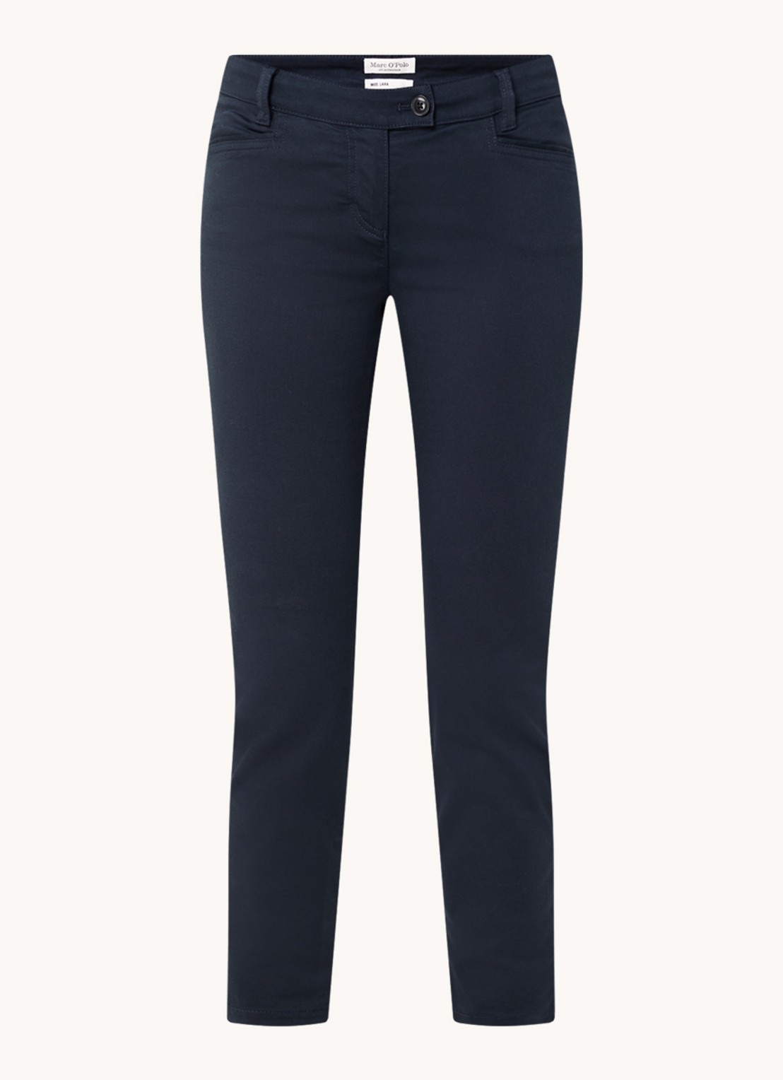 Marc O'Polo Laxa mid waist skinny fit pantalon in  katoenblend - voorkant 2 donkerblauw