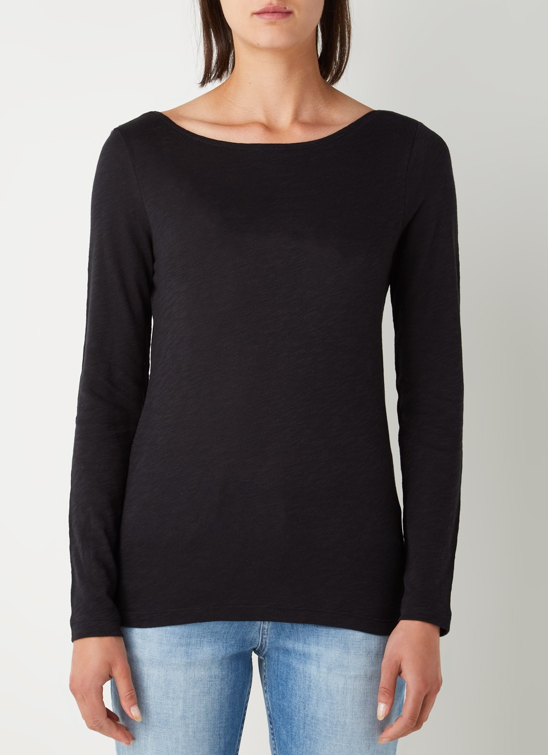 Marc O'Polo Longsleeve met boothals - detail 2 zwart