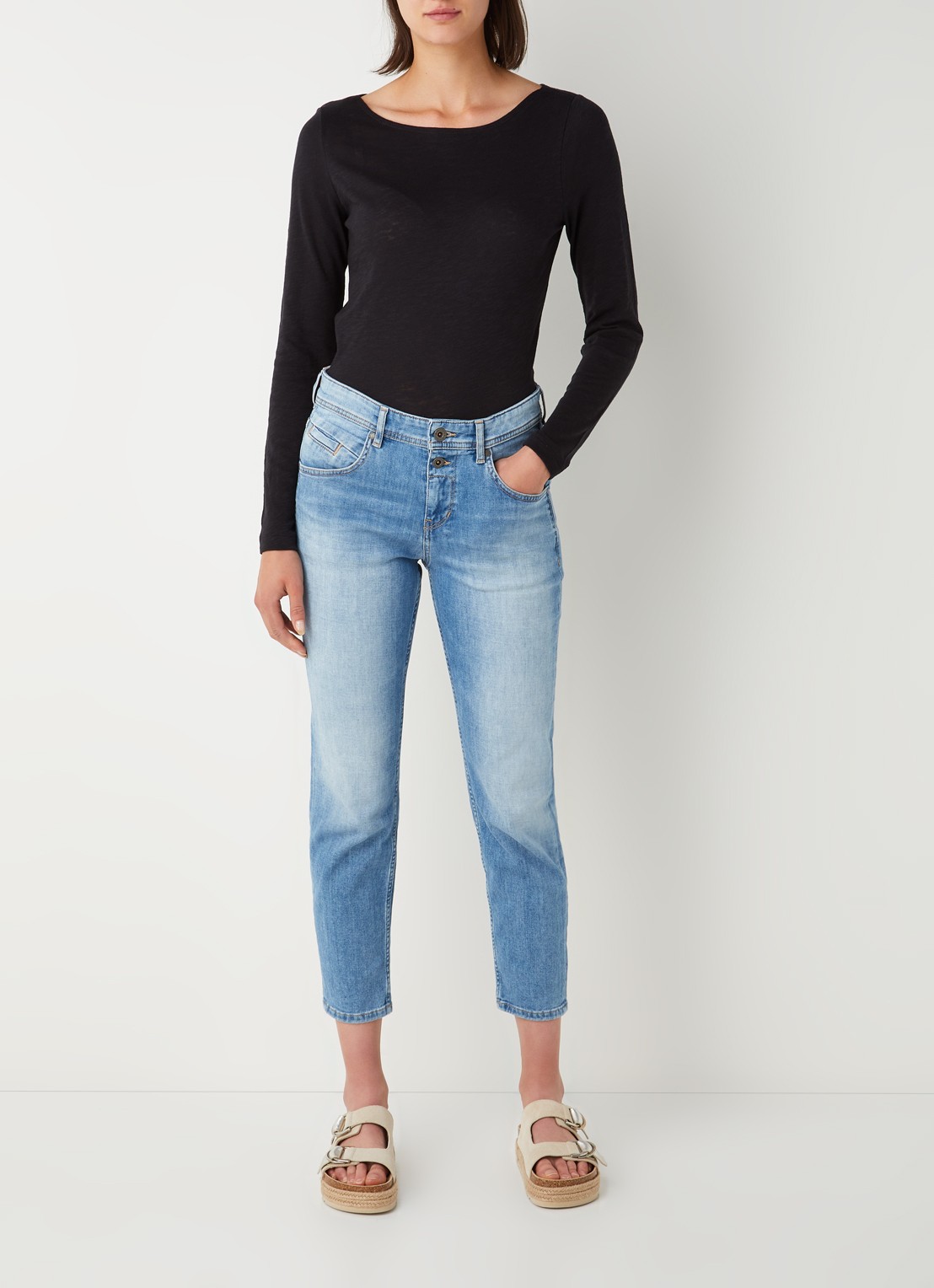 Marc O'Polo Longsleeve met boothals - voorkant 4 zwart