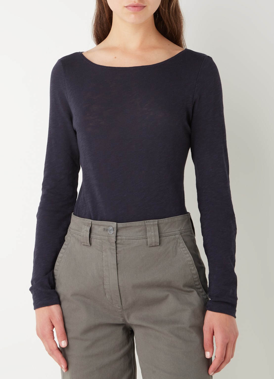 Marc O'Polo Longsleeve met boothals - detail donkerblauw