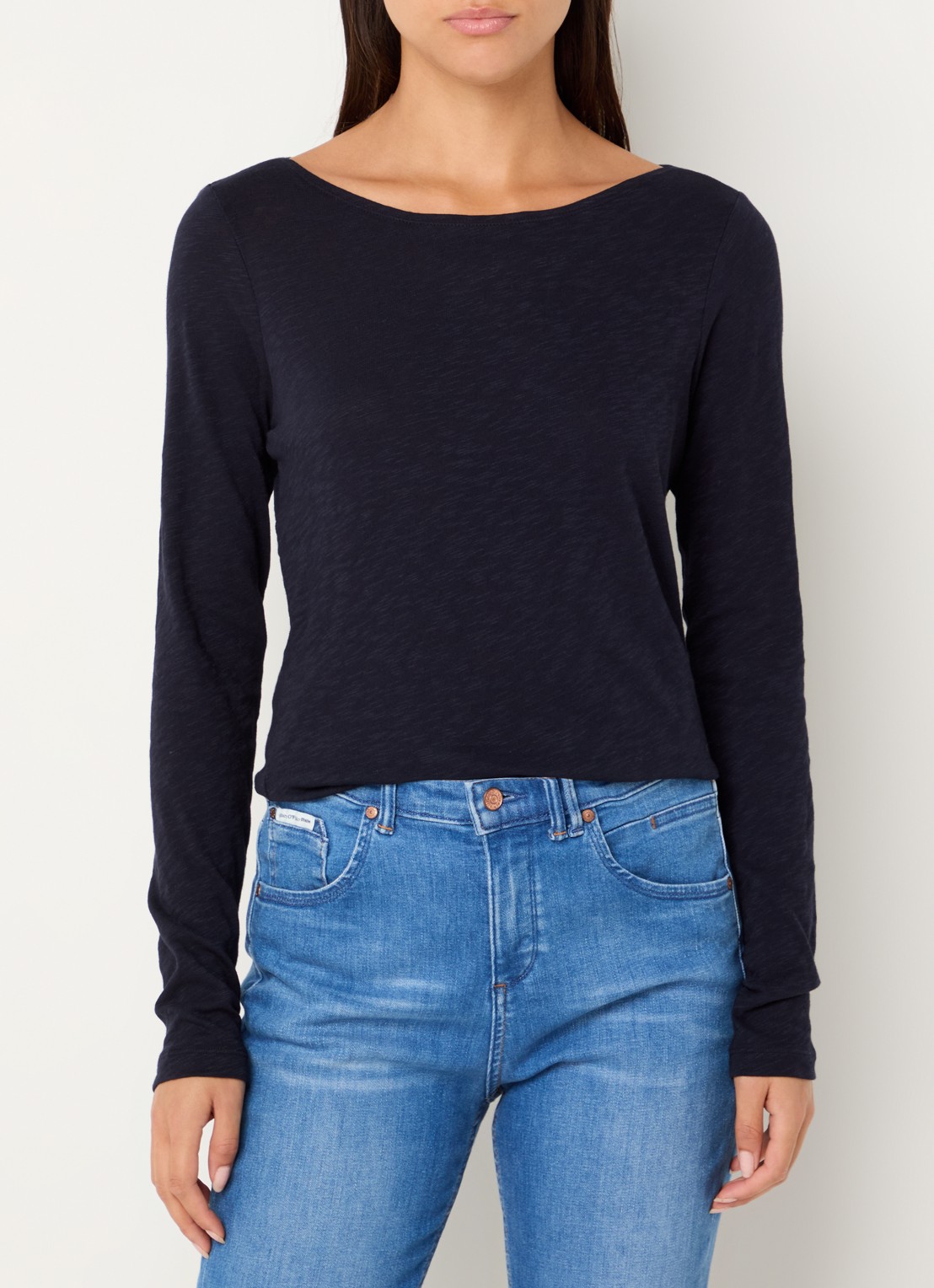 Marc O'Polo Longsleeve met boothals - detail 3 donkerblauw