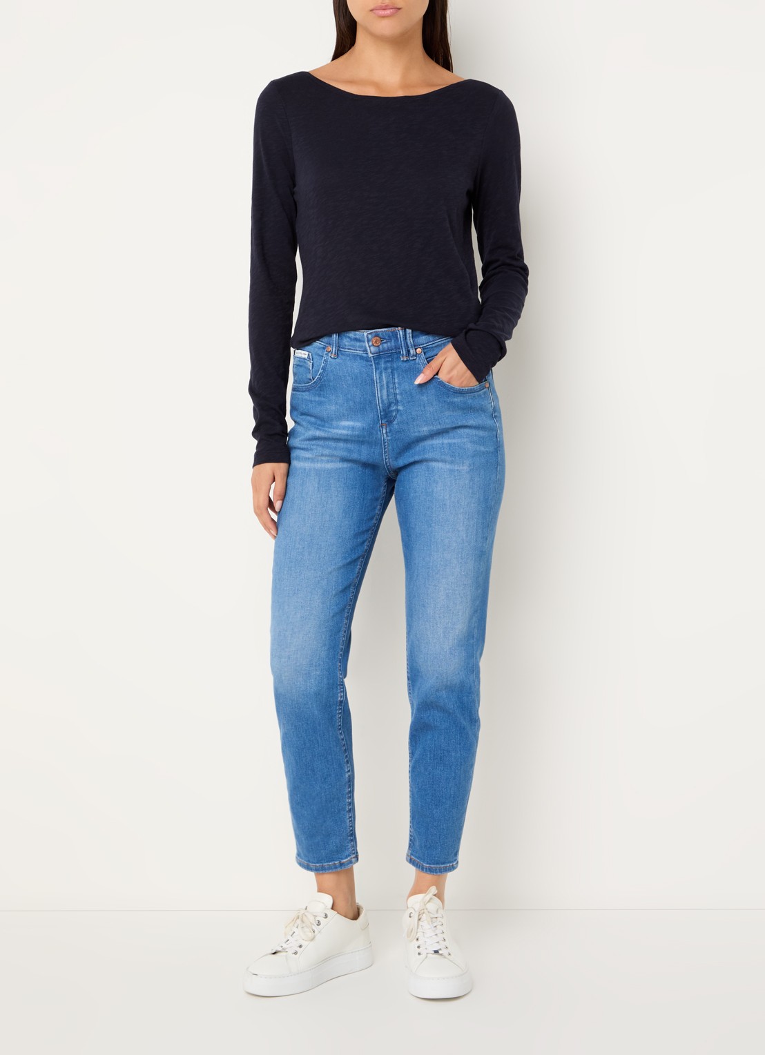 Marc O'Polo Longsleeve met boothals - voorkant 2 donkerblauw