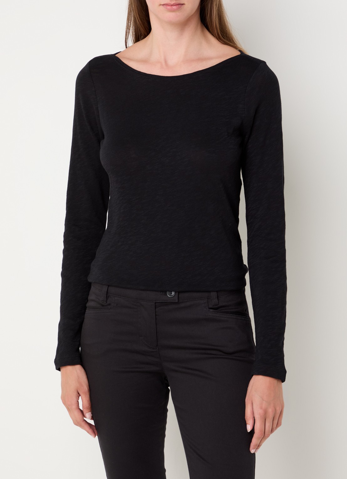 Marc O'Polo Longsleeve met boothals - detail 4 zwart