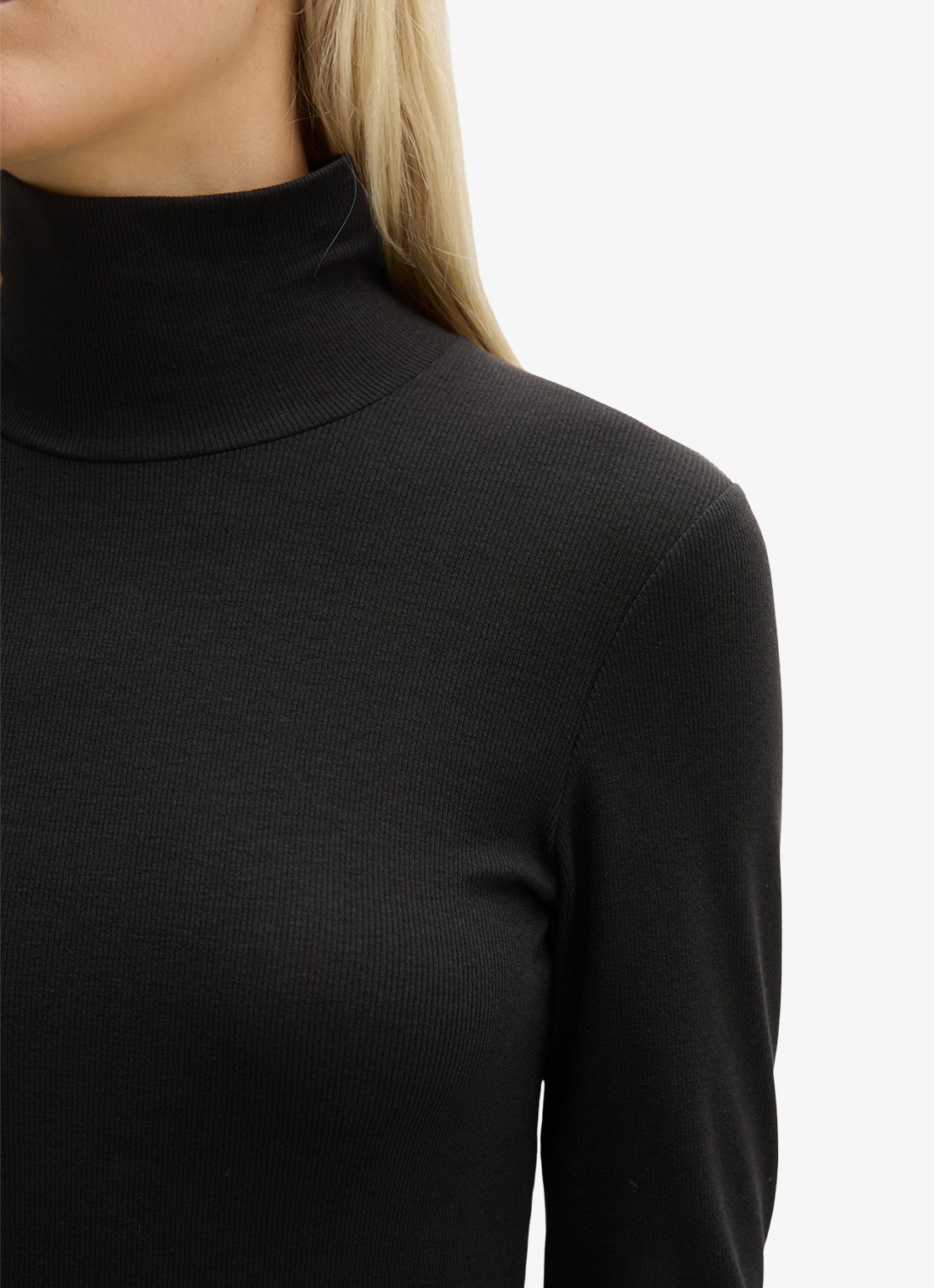Marc O'Polo Longsleeve met col - detail 2 black / zwart