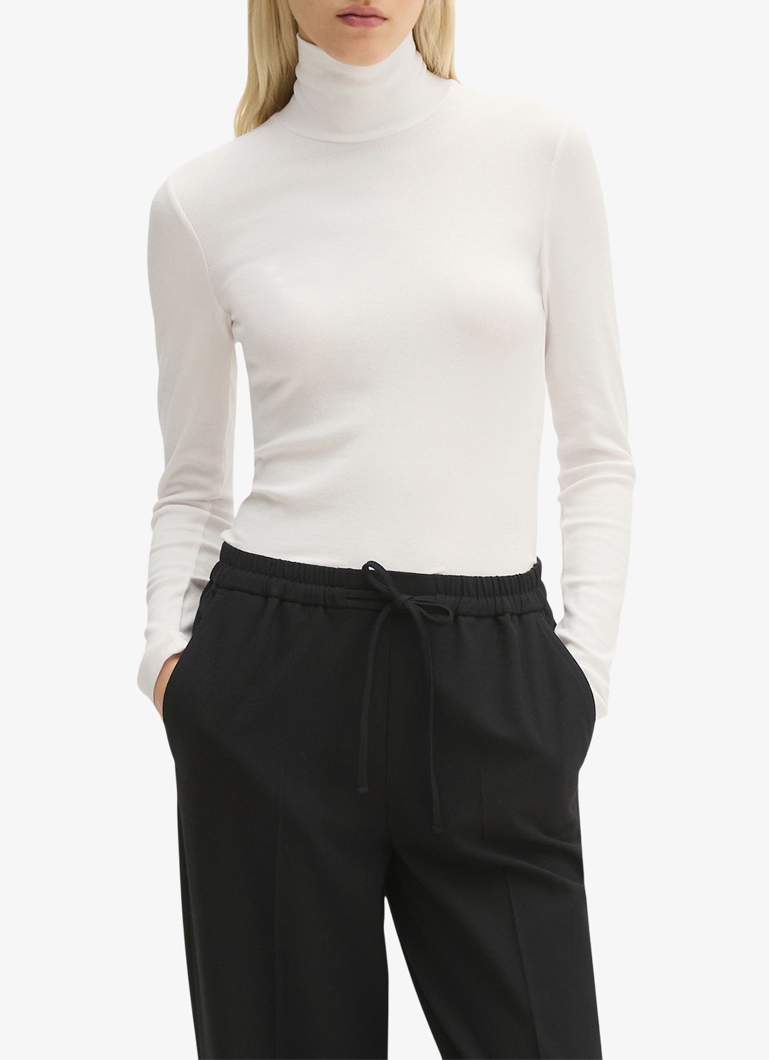 Marc O'Polo Longsleeve met col - detail white cotton / wit