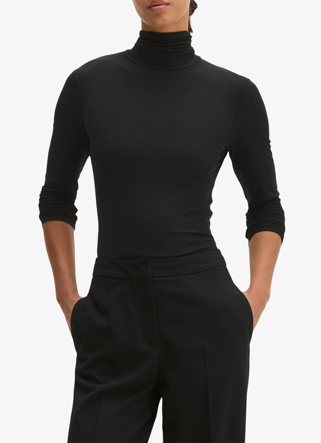 Marc O'Polo Longsleeve met col - detail black / zwart