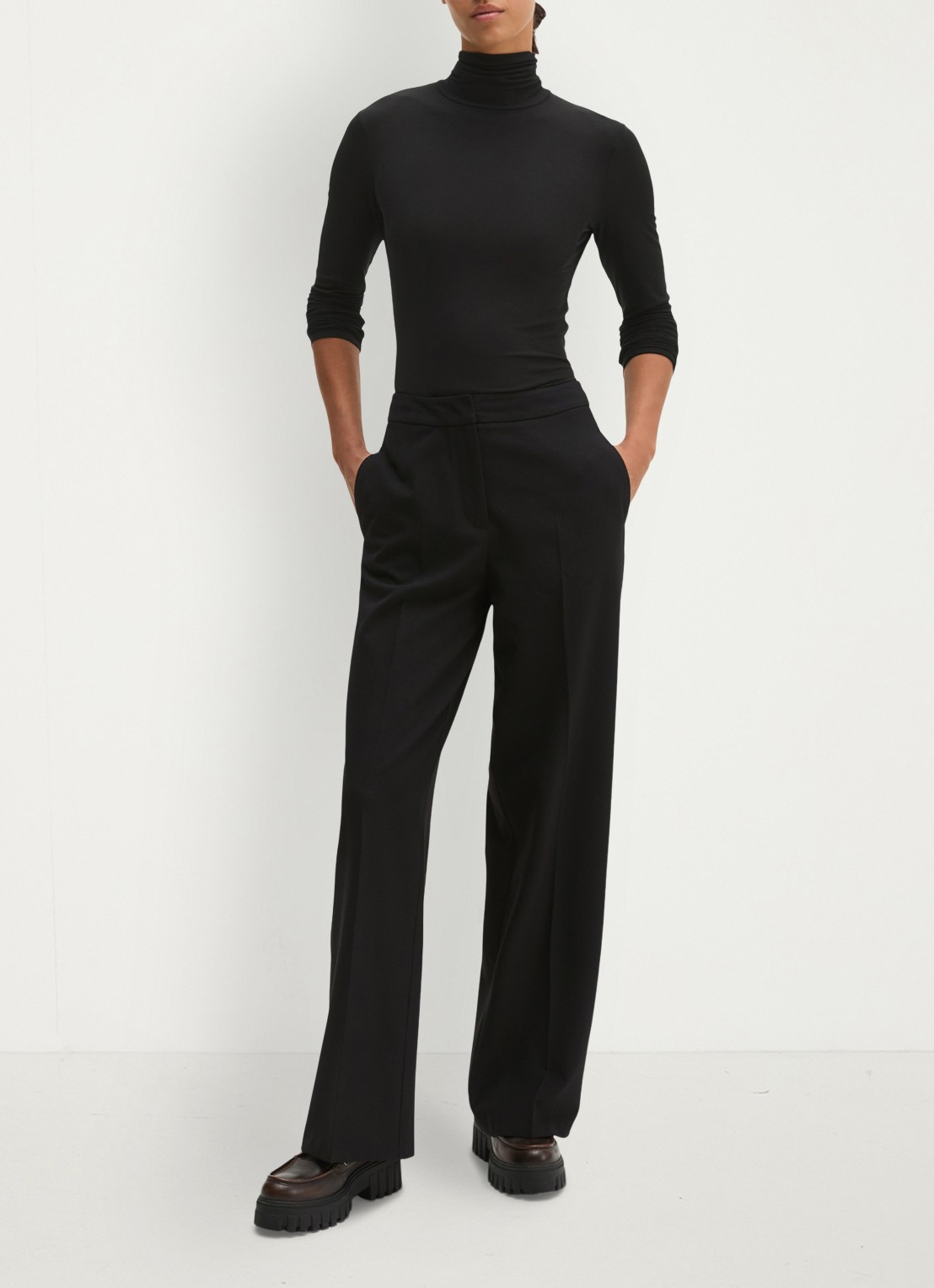 Marc O'Polo Longsleeve met col - voorkant 4 black / zwart