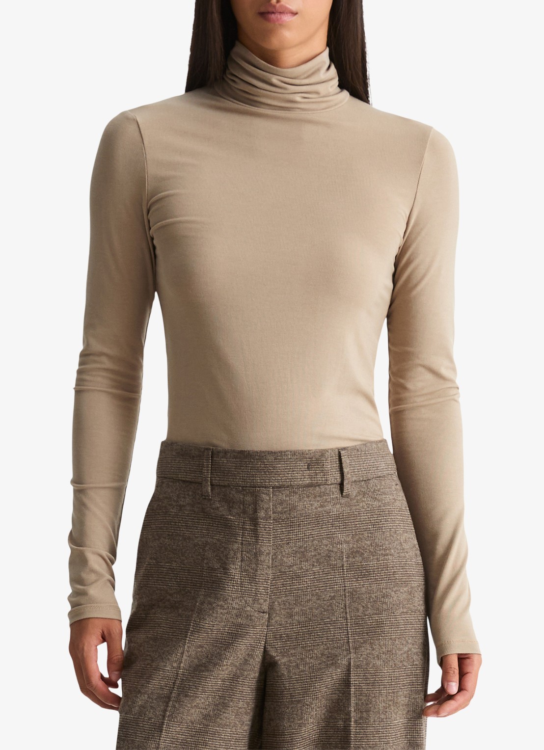 Marc O'Polo Longsleeve met col - detail 3 earthy taupe / taupe