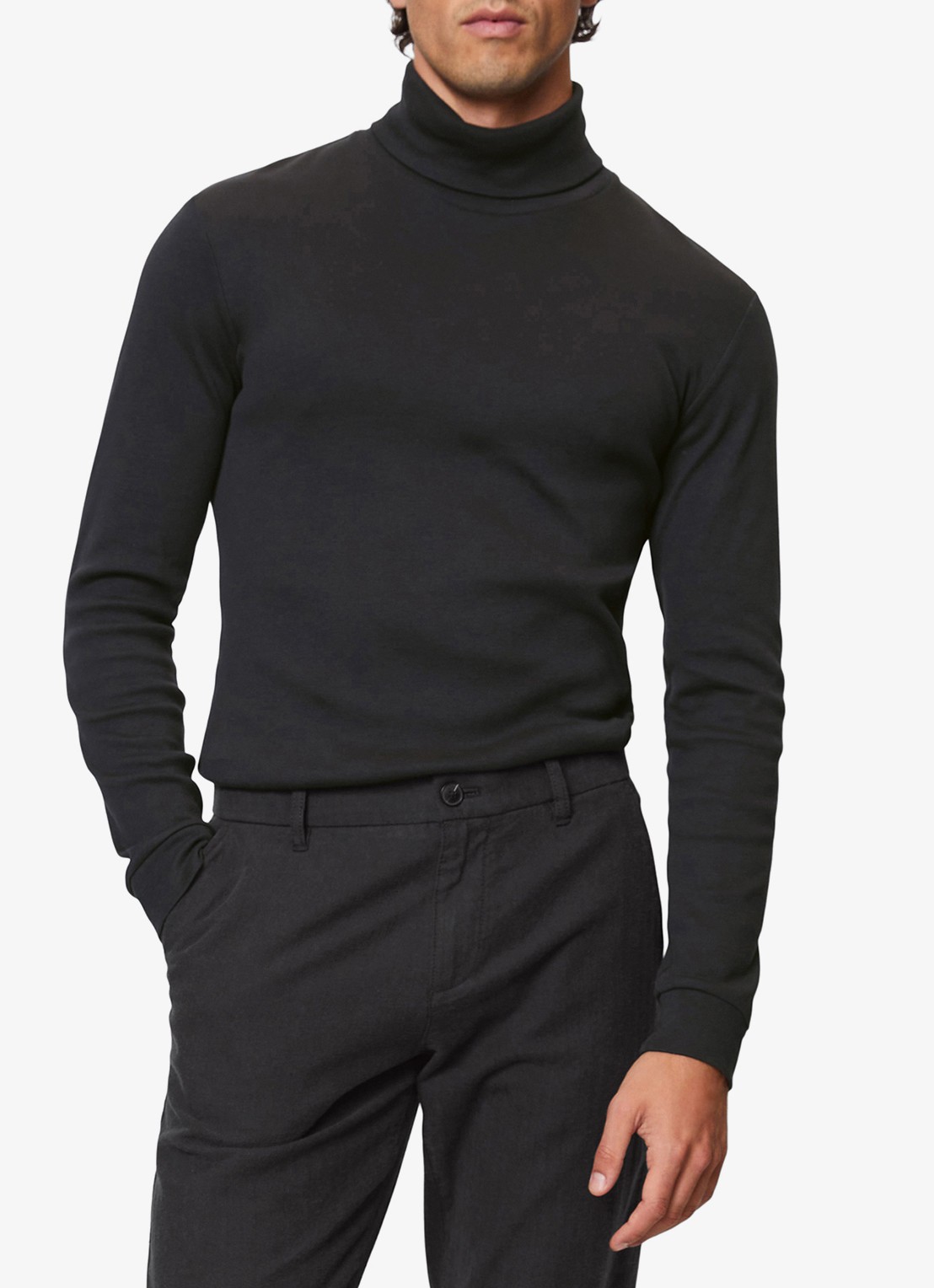 Marc O'Polo Longsleeve met col - voorkant 2 zwart