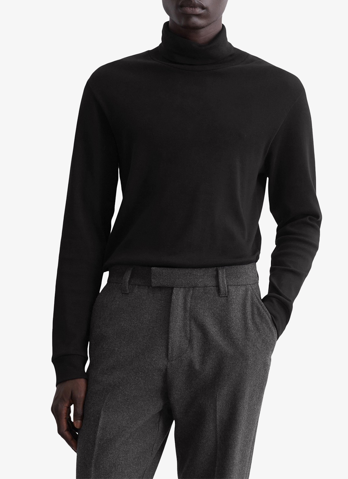 Marc O'Polo Longsleeve met col - detail 2 black-990 / zwart