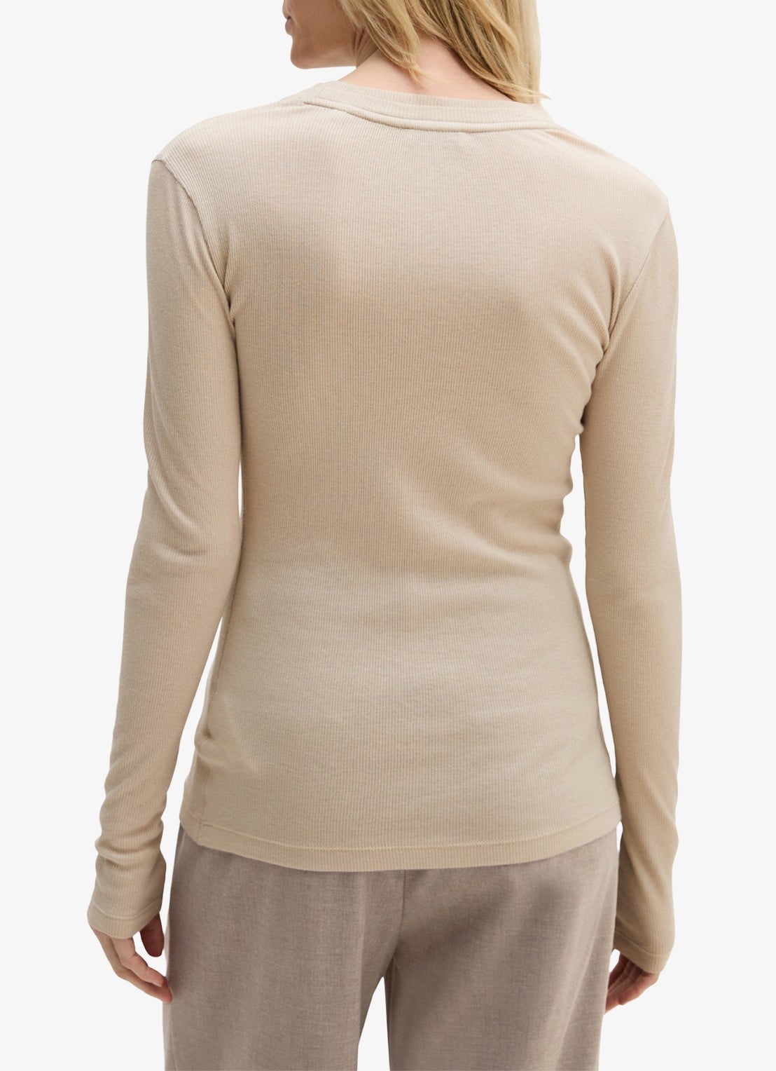 Marc O'Polo Longsleeve met ribstructuur - achterkant 3 beige