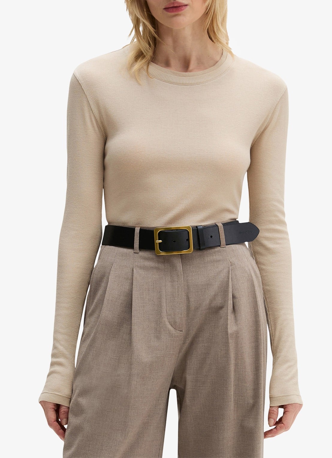 Marc O'Polo Longsleeve met ribstructuur - detail beige