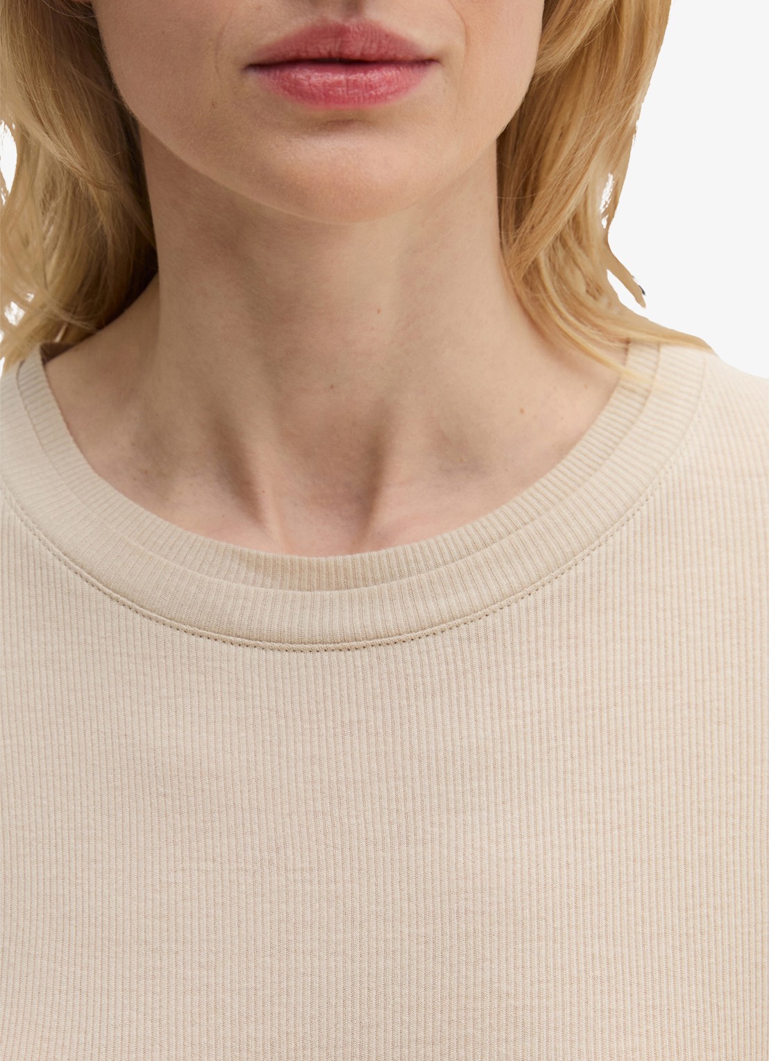 Marc O'Polo Longsleeve met ribstructuur - detail 2 beige