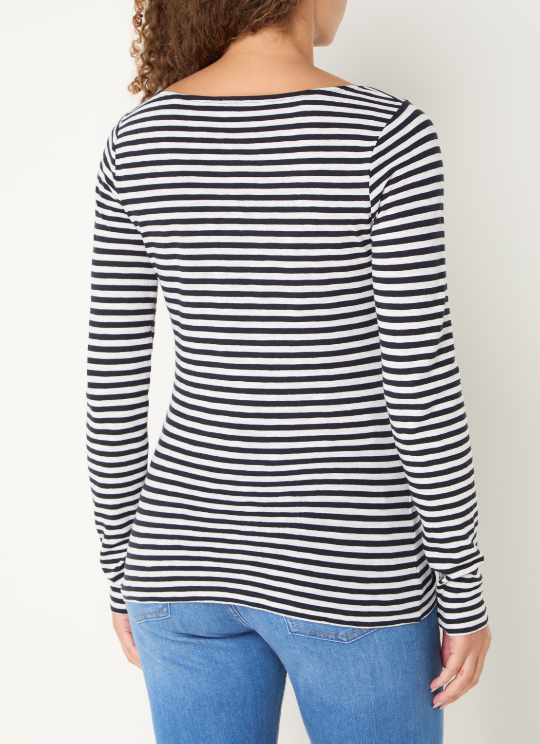 Marc O'Polo Longsleeve met streepprint en boothals - achterkant 7 donkerblauw