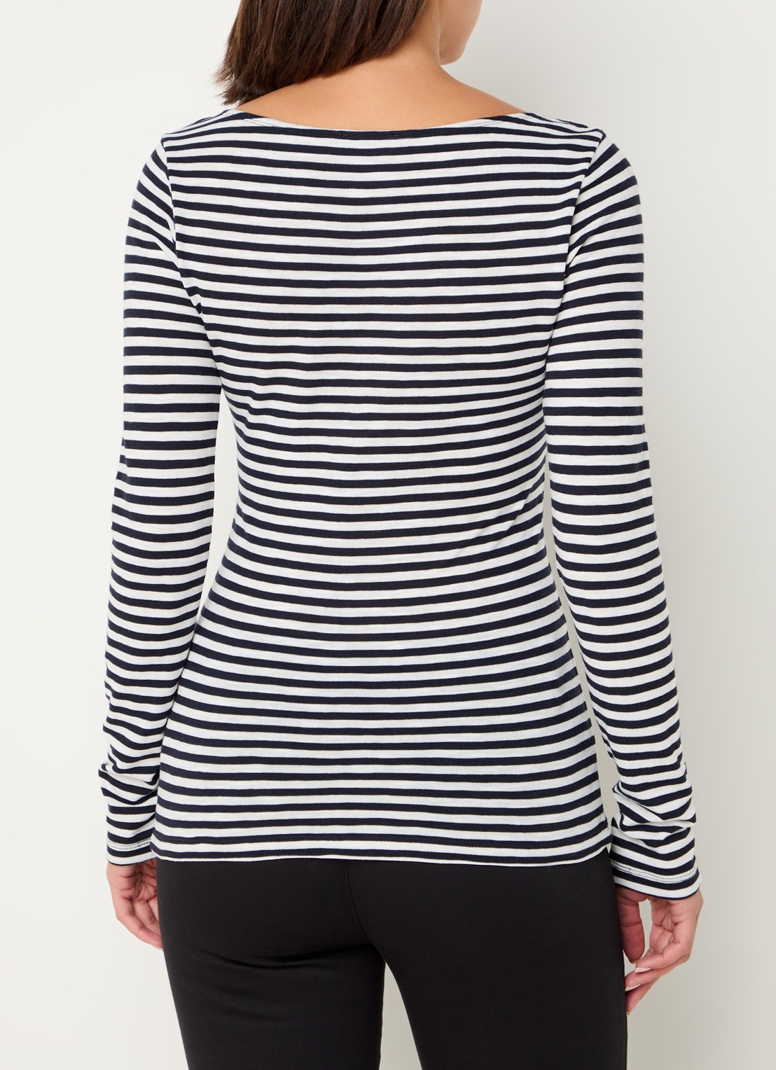 Marc O'Polo Longsleeve met streepprint en boothals - achterkant 8 donkerblauw