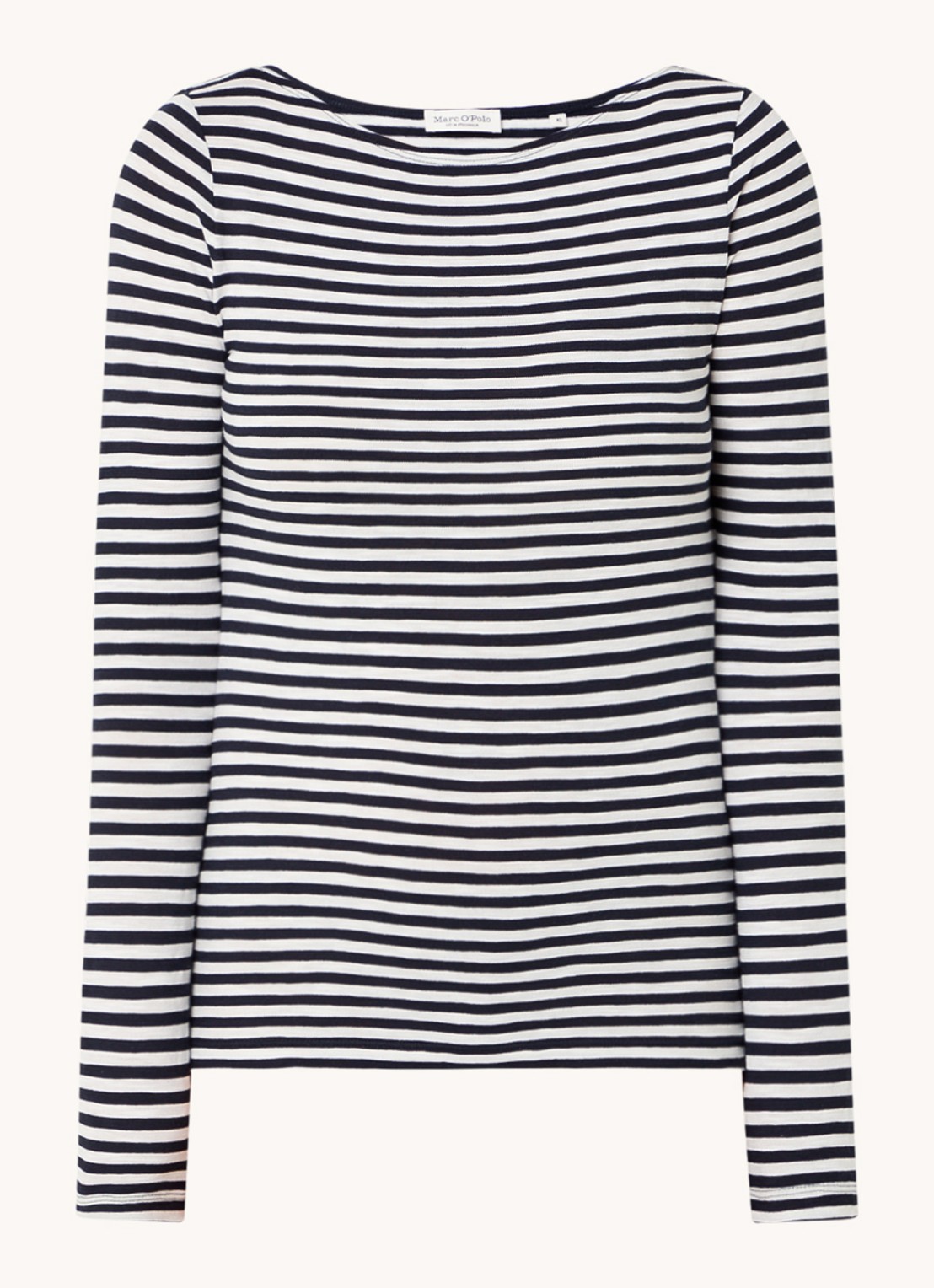 Marc O'Polo Longsleeve met streepprint en boothals - voorkant 3 donkerblauw