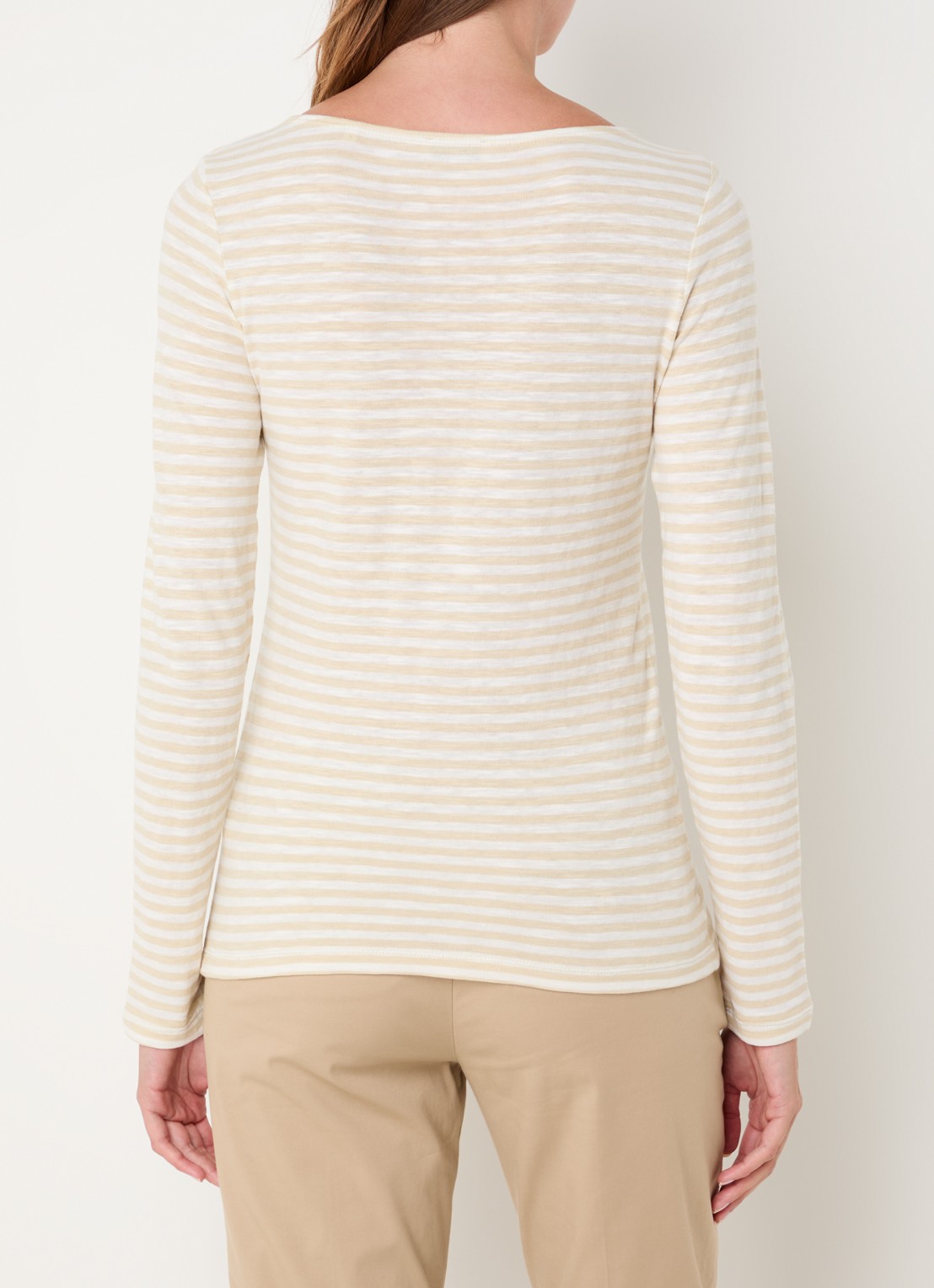 Marc O'Polo Longsleeve met streepprint en boothals - achterkant gebroken wit