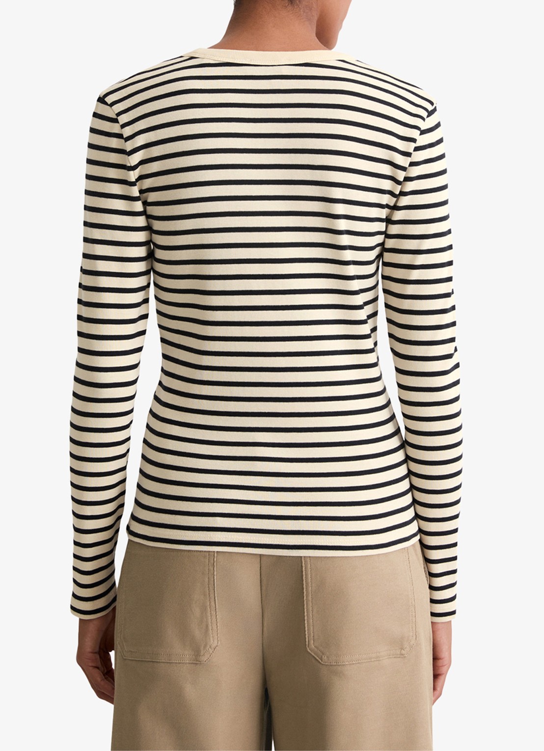 Marc O'Polo Longsleeve met streepprint - achterkant 5 zwart