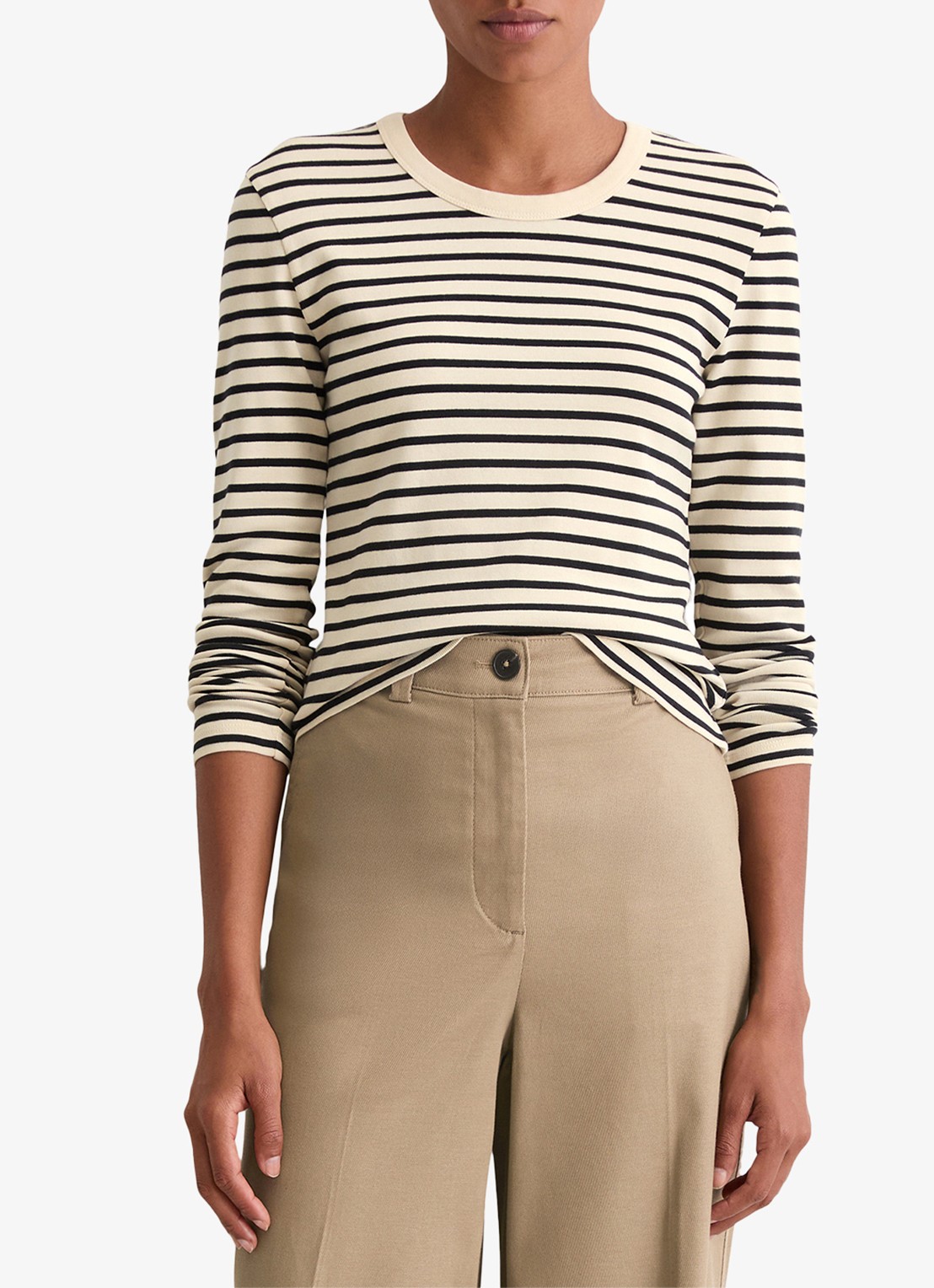 Marc O'Polo Longsleeve met streepprint - detail zwart