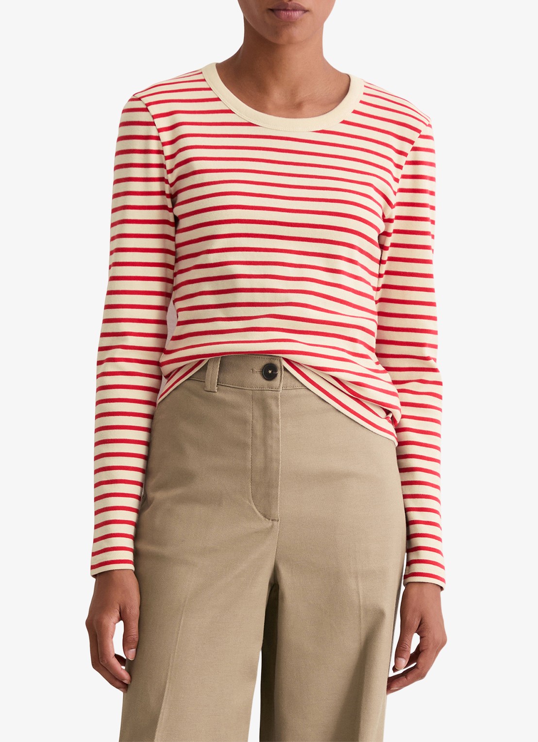 Marc O'Polo Longsleeve met streepprint - detail 3 rood